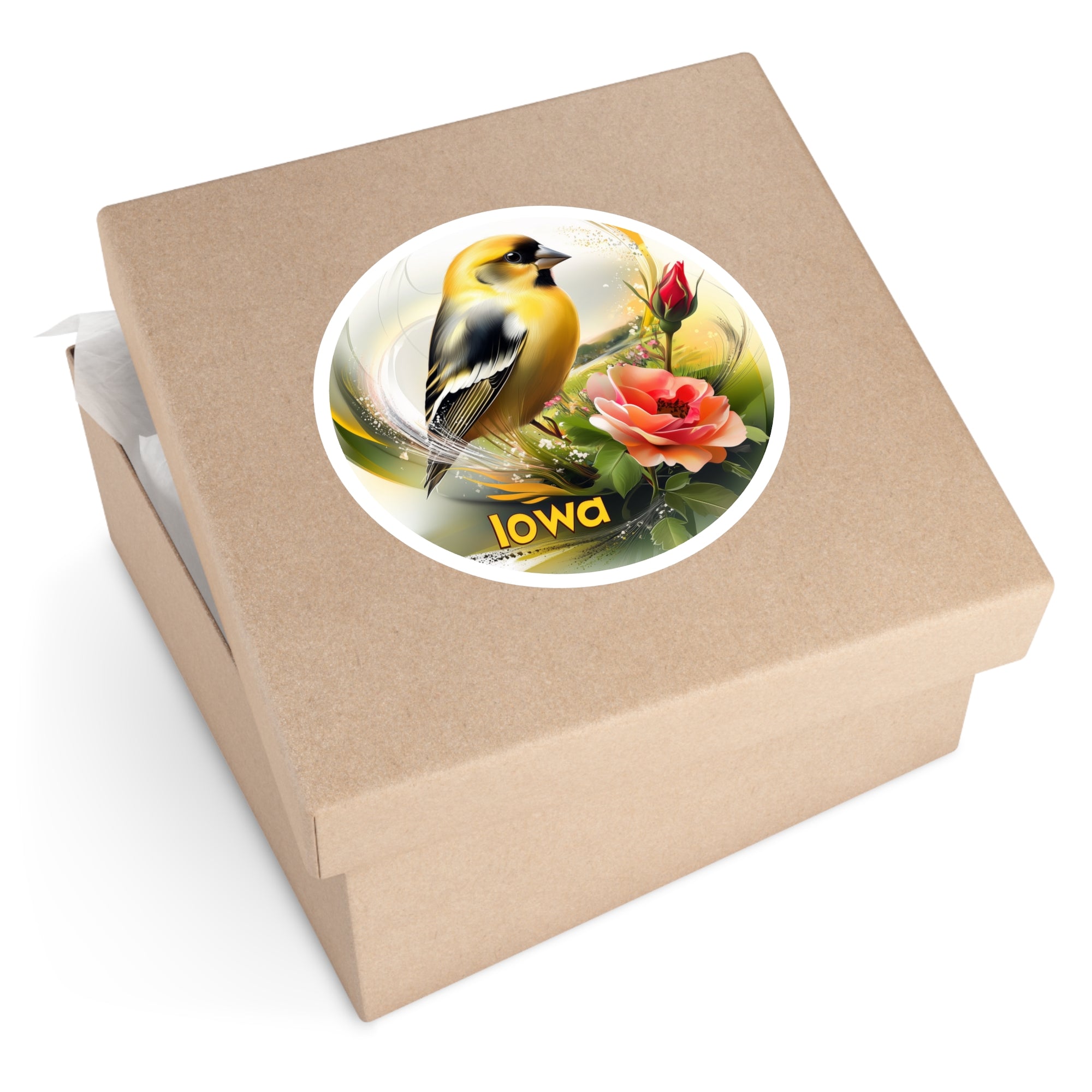 Iowa Goldfinch, Prairie Rose Sticker, Laptop or Journal, State Bird Art