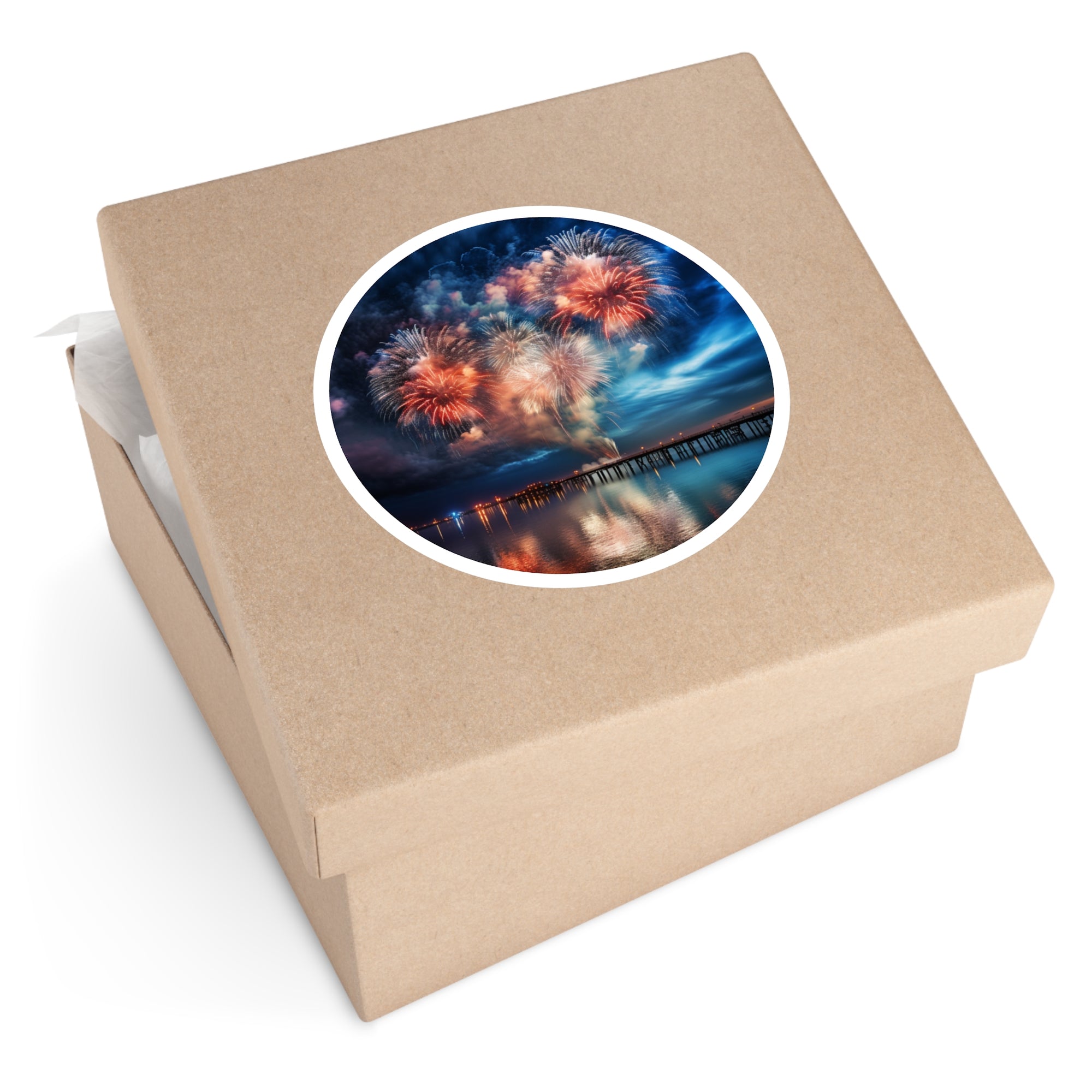 Ocean Fireworks, Night Sky Sticker, Celebration Art, Festive Design