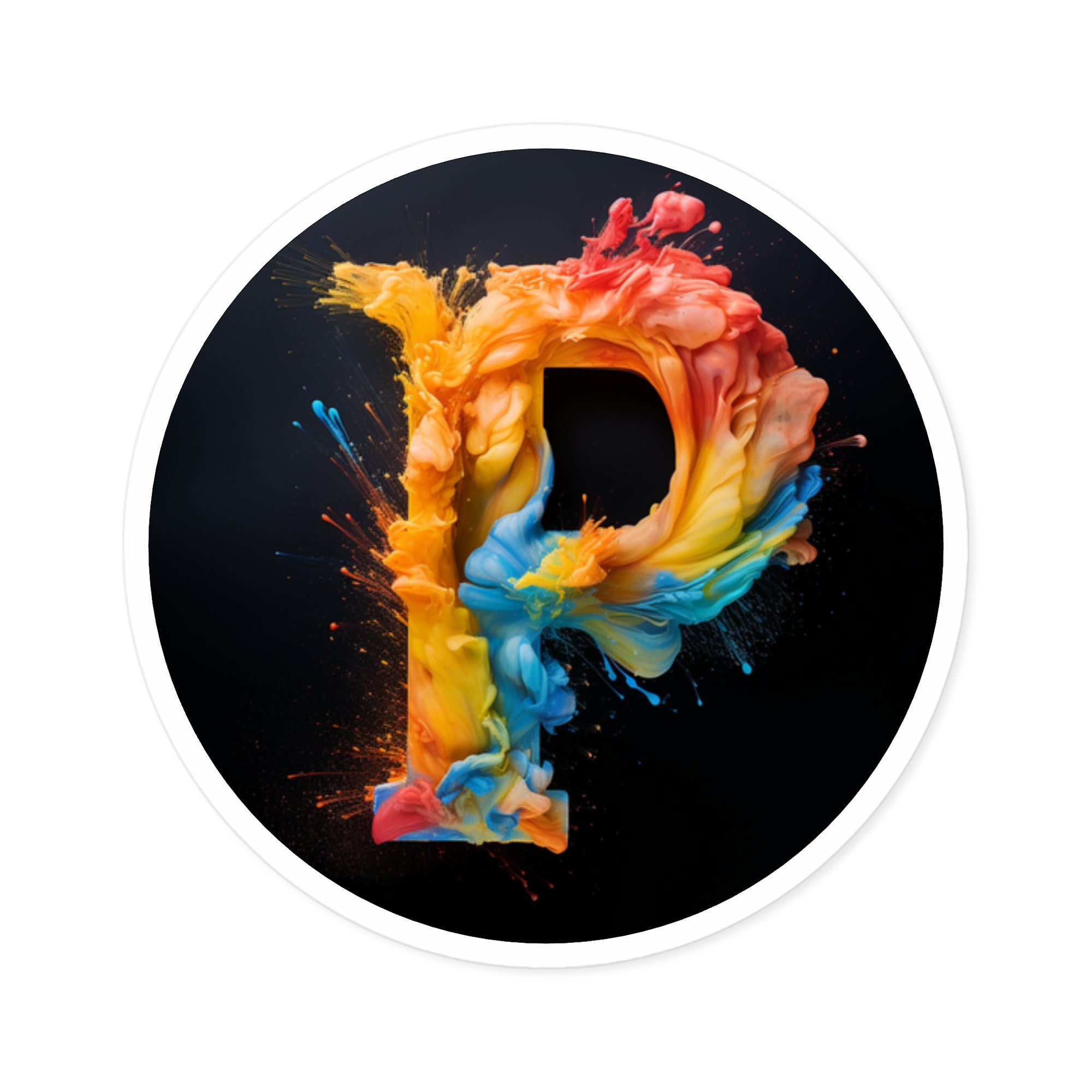 Letter P Color Splash Design, Abstract Art Sticker, Creative Gift