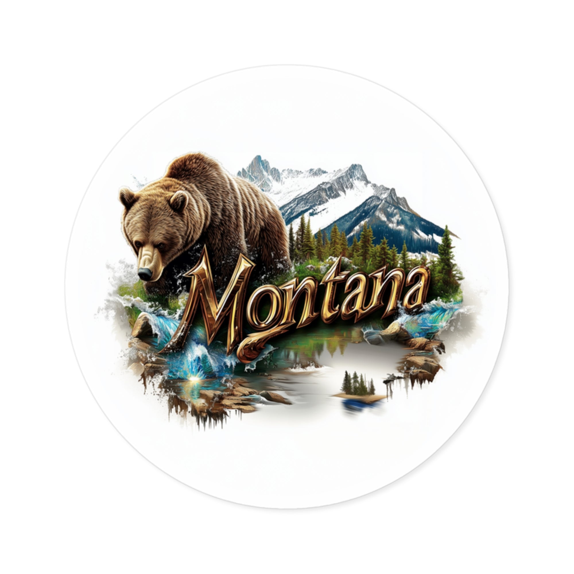 Montana Bear Sticker, State Animal Design, Wilderness Art, Mountain Scene