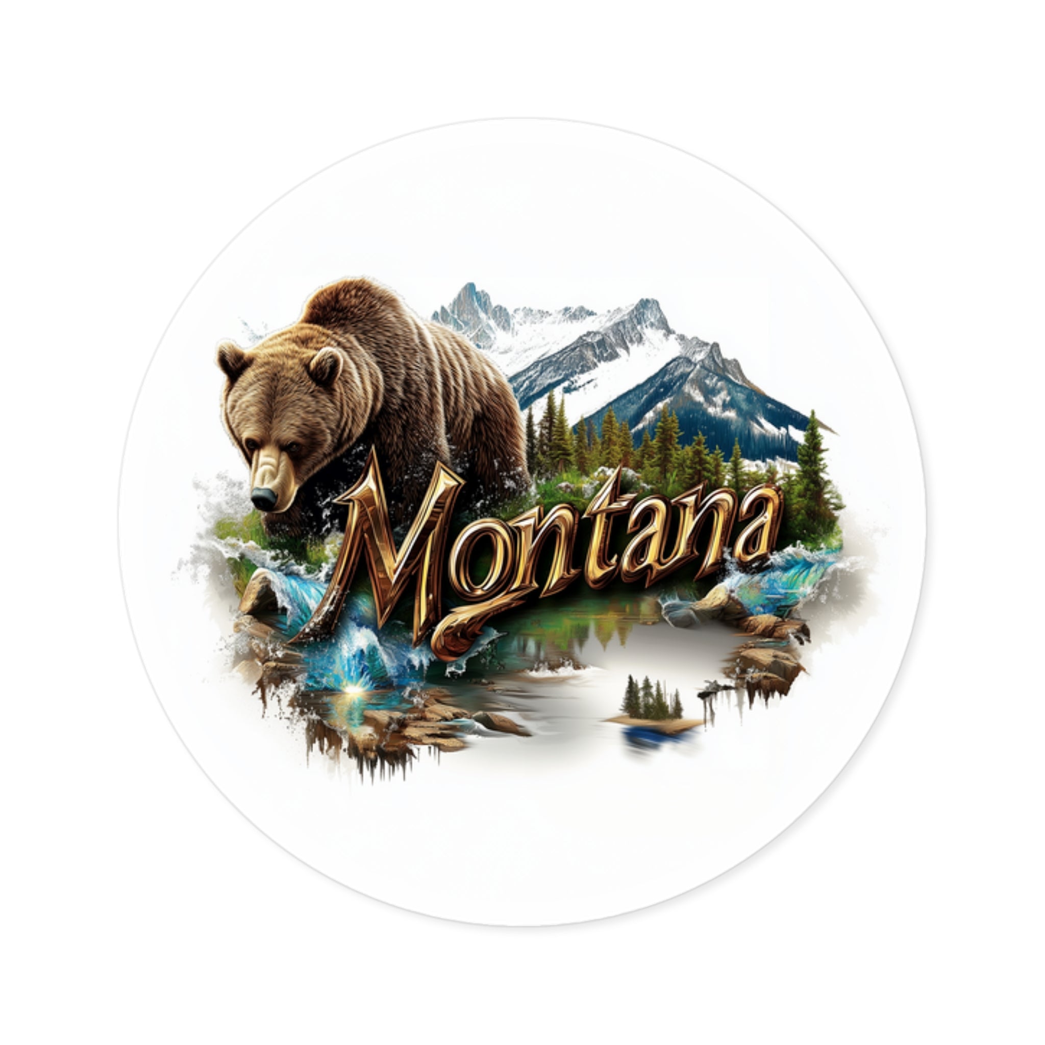Montana Bear Sticker, State Animal Design, Wilderness Art, Mountain Scene