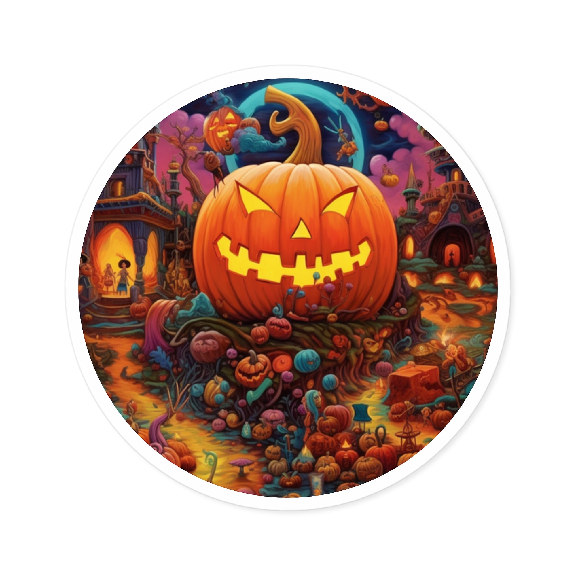 Halloween Town Sticker, Pumpkin Village Design, Spooky Fantasy Art, Autumn Gift