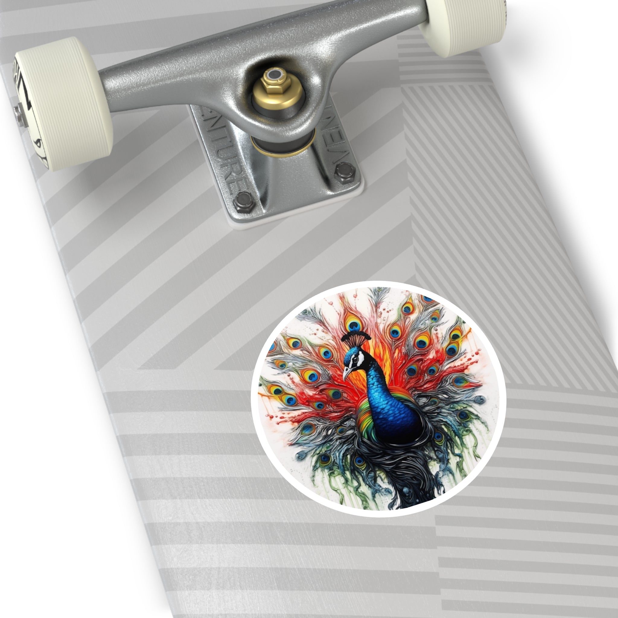 Rainbow Peacock Sticker, Japanese Art Design, Vivid Colors, Graceful Beauty