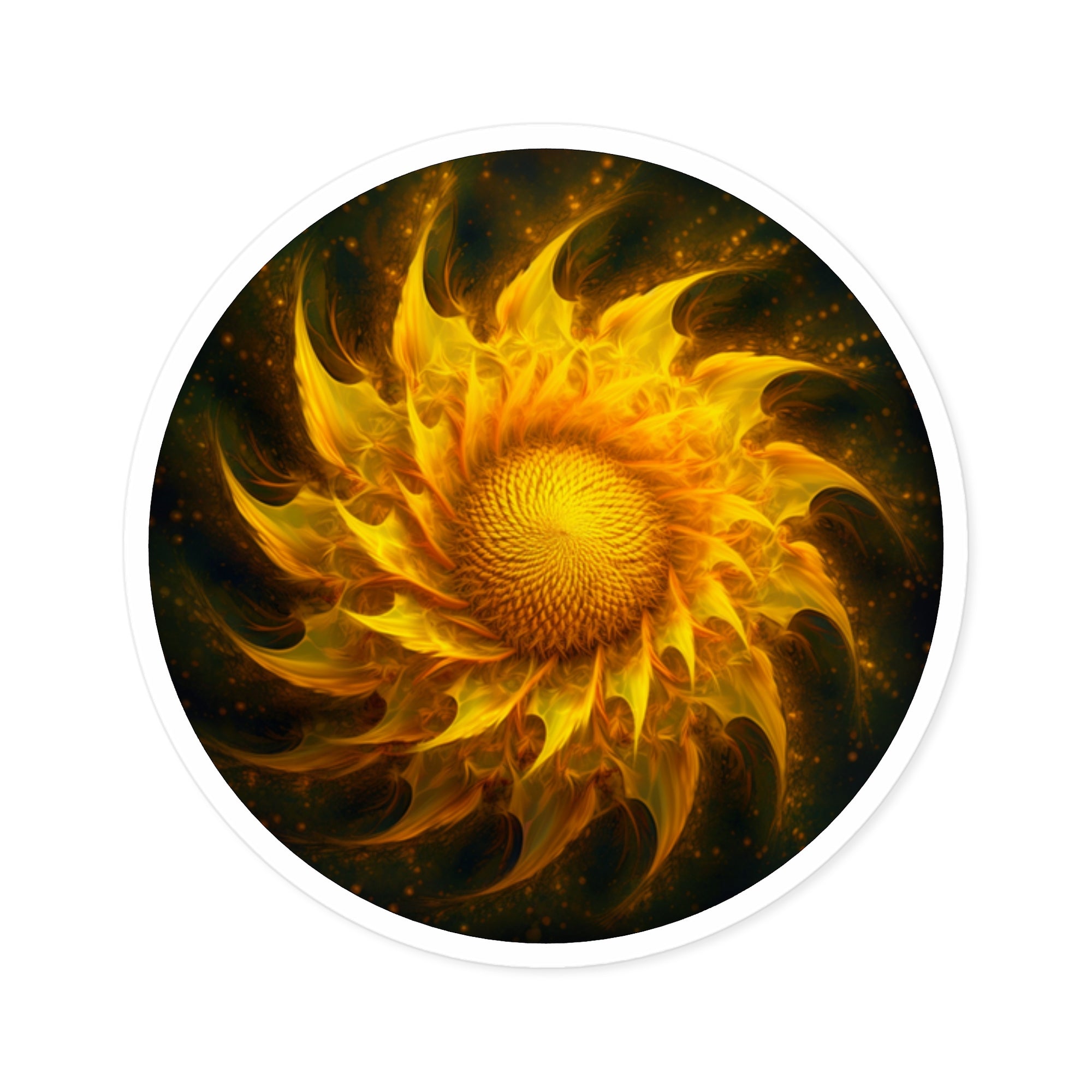 Flaming Sunflower Sticker, Fiery Art Design, Bold Abstract Flower, Vibrant Energy