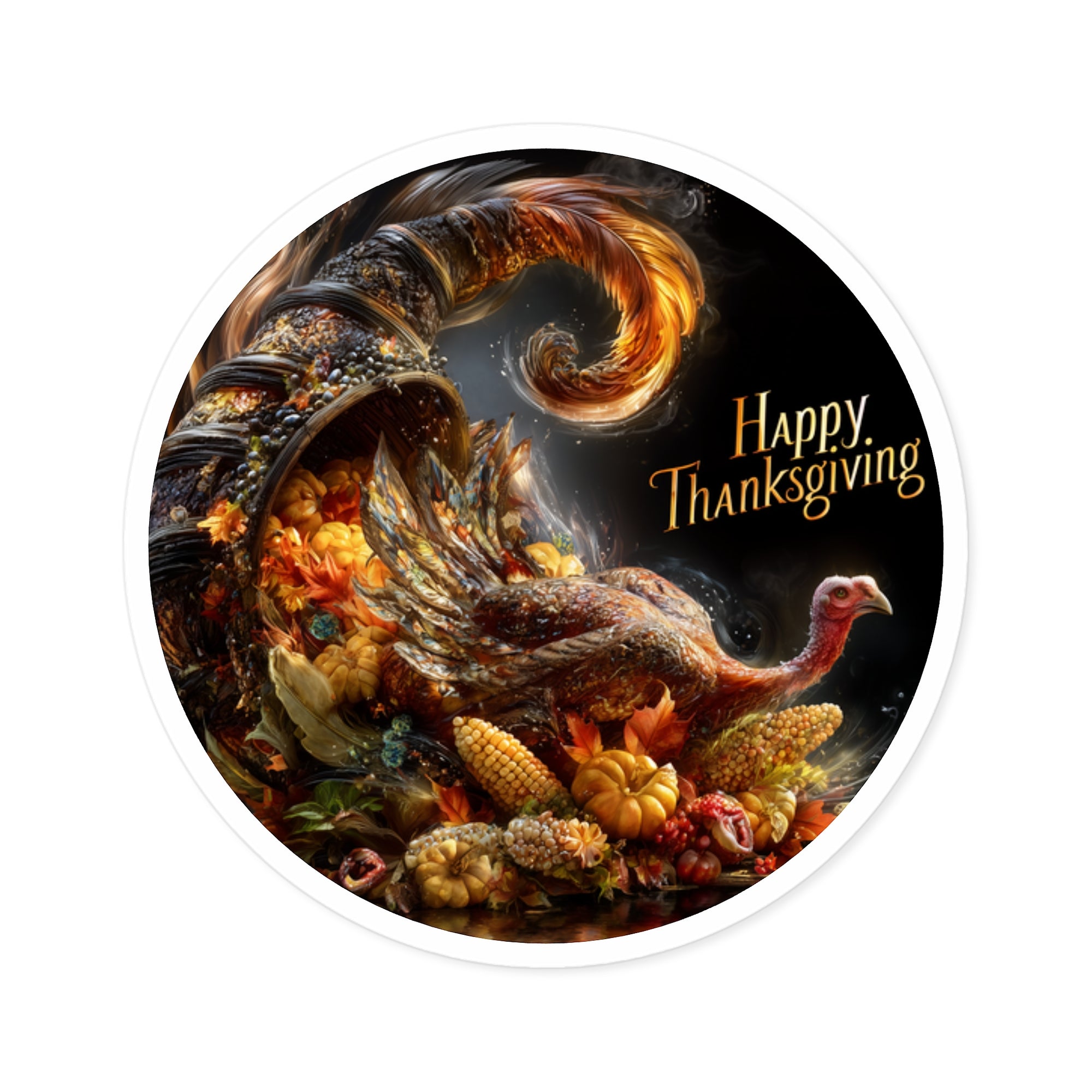 Happy Thanksgiving Cornucopia, Holiday Vinyl Sticker, Autumn Decor, Festive Gift Design