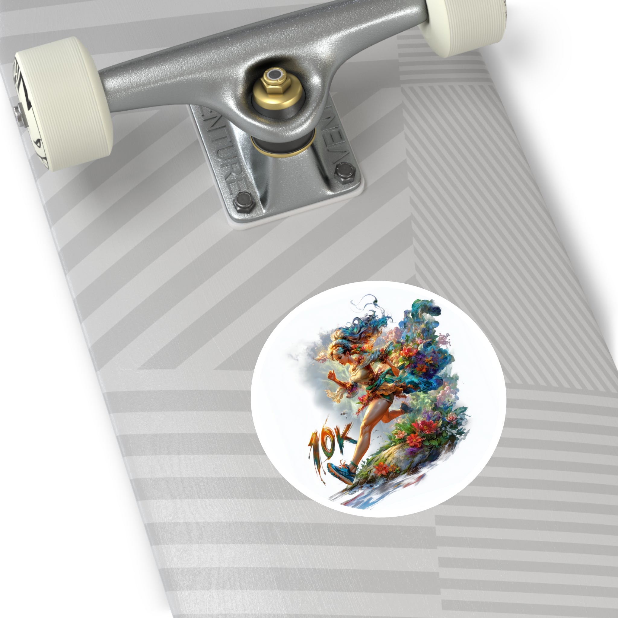 Floral 10K Runner Sticker, Motivational Art, Colorful Fitness Design, Dynamic Aesthetic