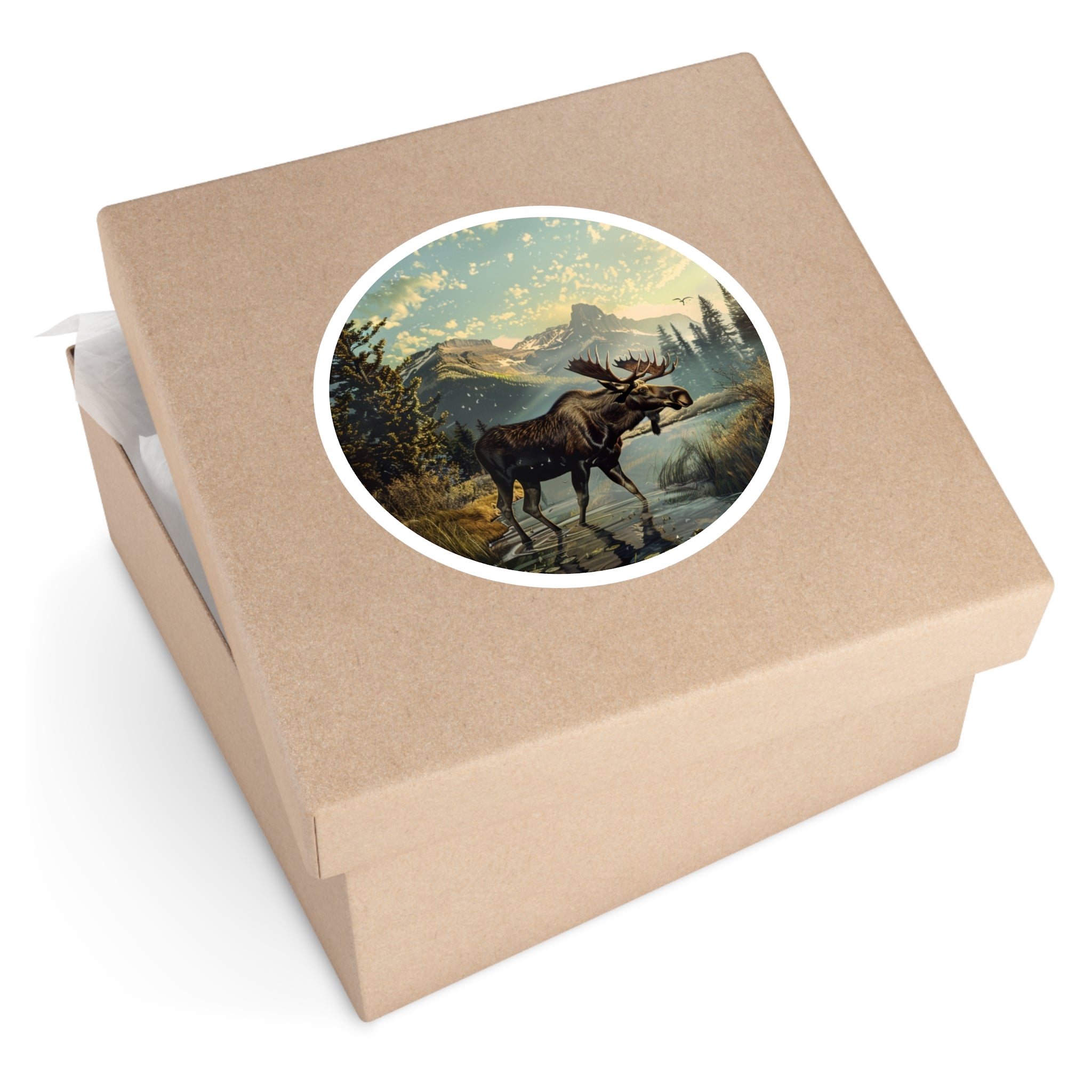 Moose in the Wild, Nature Landscape Sticker, Mountain Scene, Wildlife Art