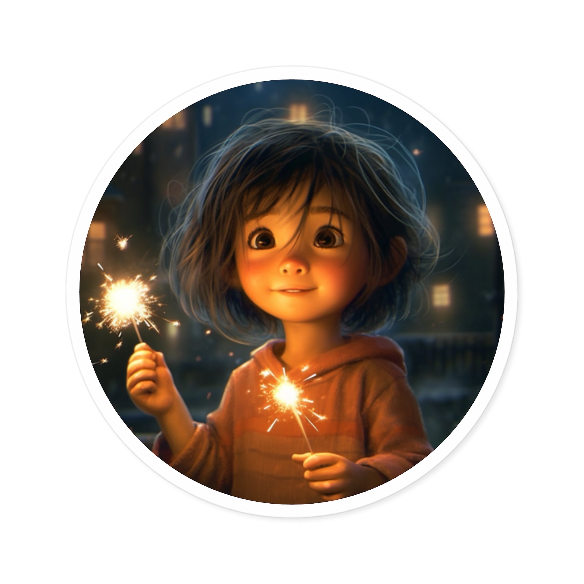 Little Girl With Sparkler, Cute Art Sticker, Celebration Decor, Fun Gift