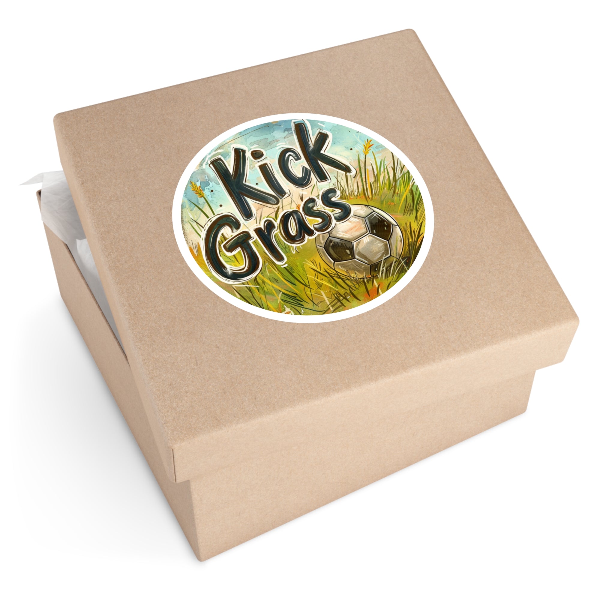 Kick Grass Sticker, Vintage Soccer Art, Fun Sports Design, Game Gift
