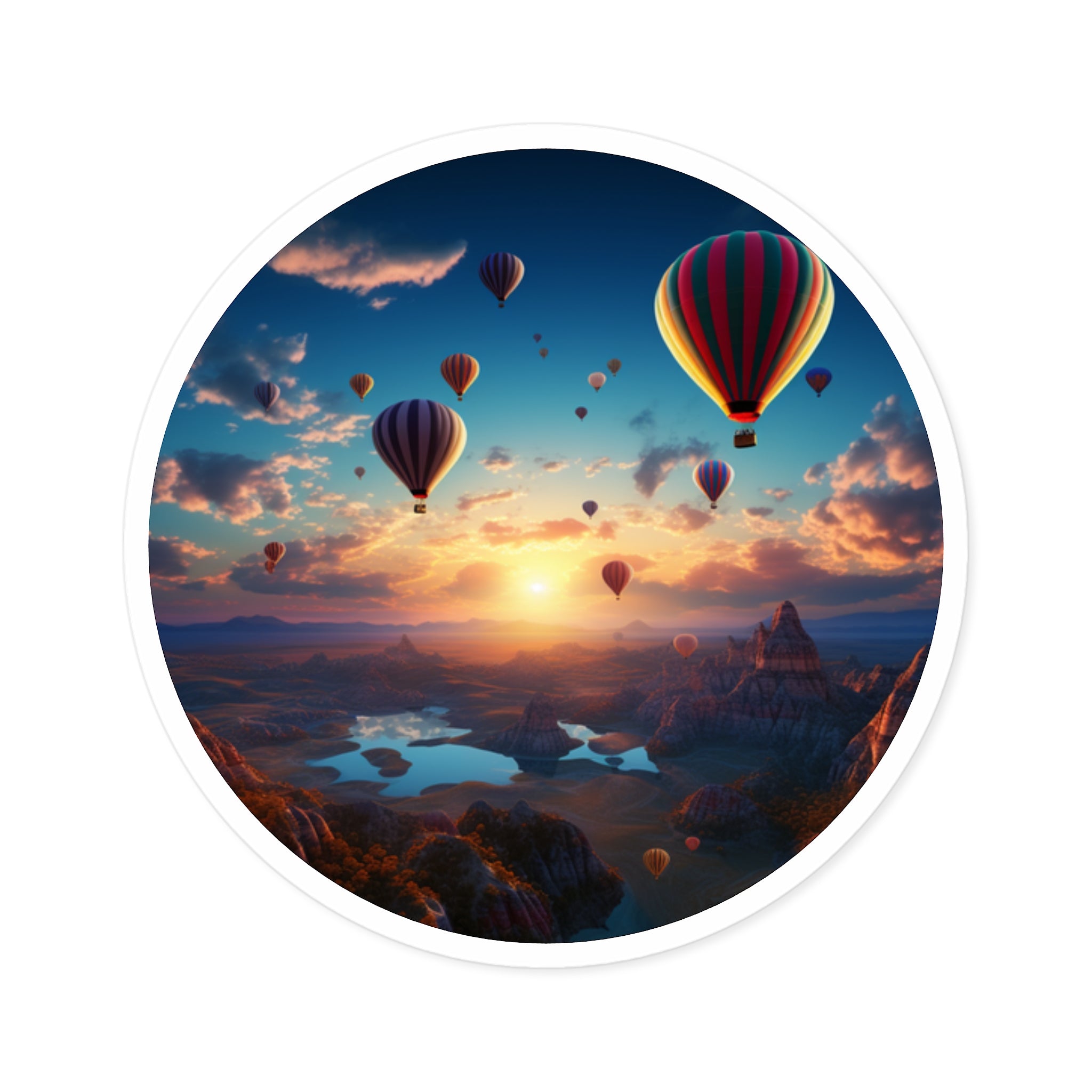 Hot Air Balloons at Sunset, Scenic Art Sticker, Travel Theme, Sky Decor