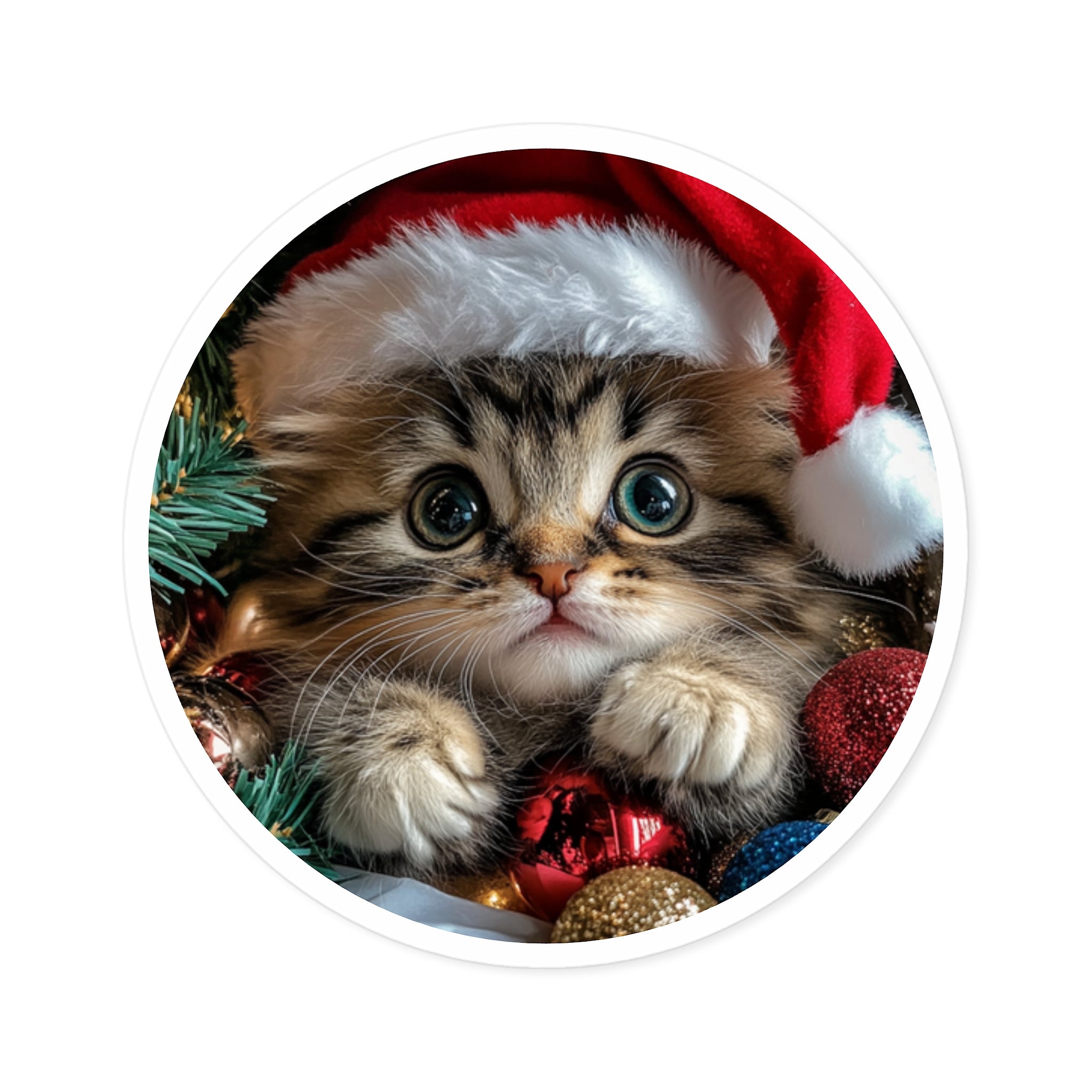 Christmas Kitten Sticker, Cute Cat Design, Holiday Art, Festive Gift