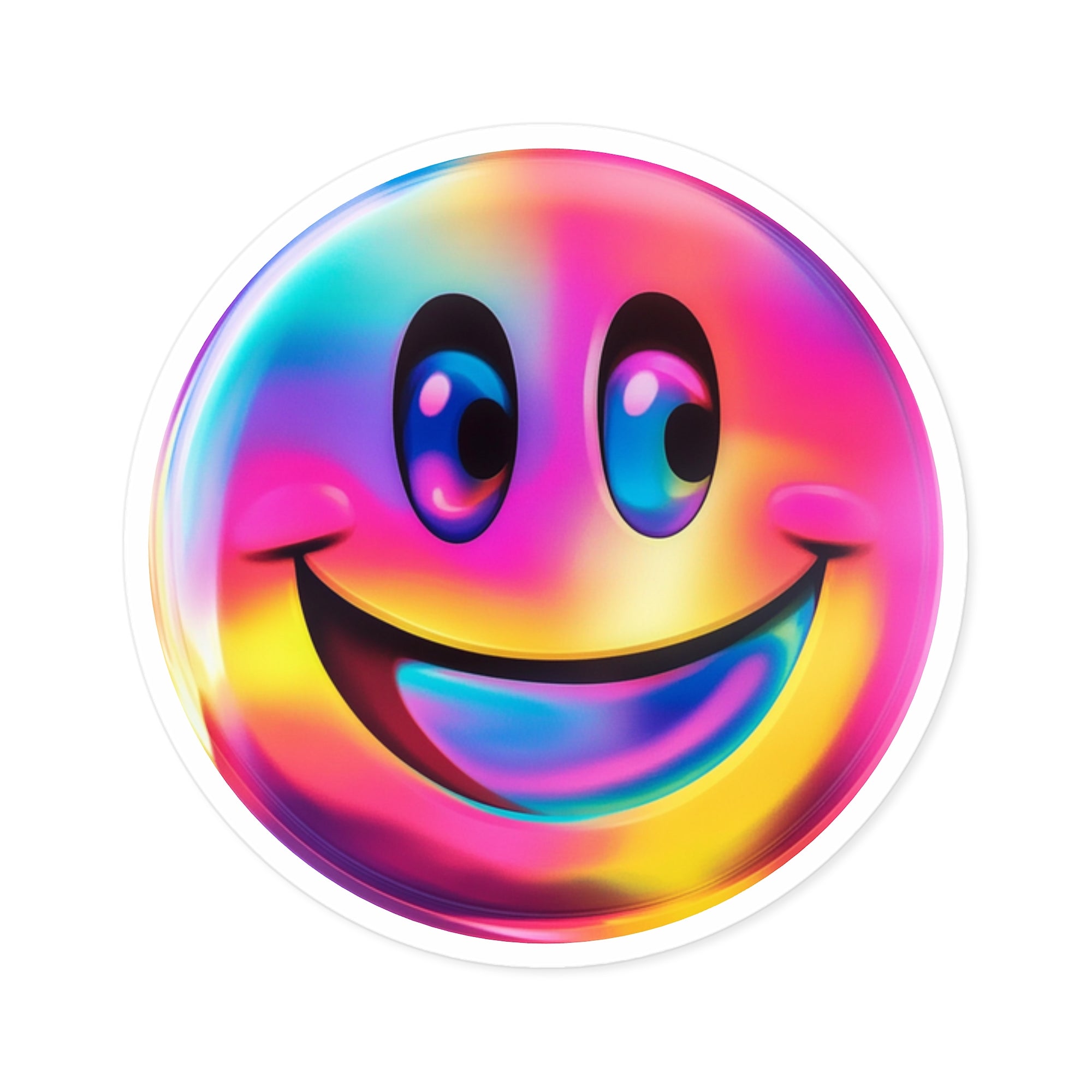 Smiley face sticker, colorful emoji art, cheerful theme, fun design