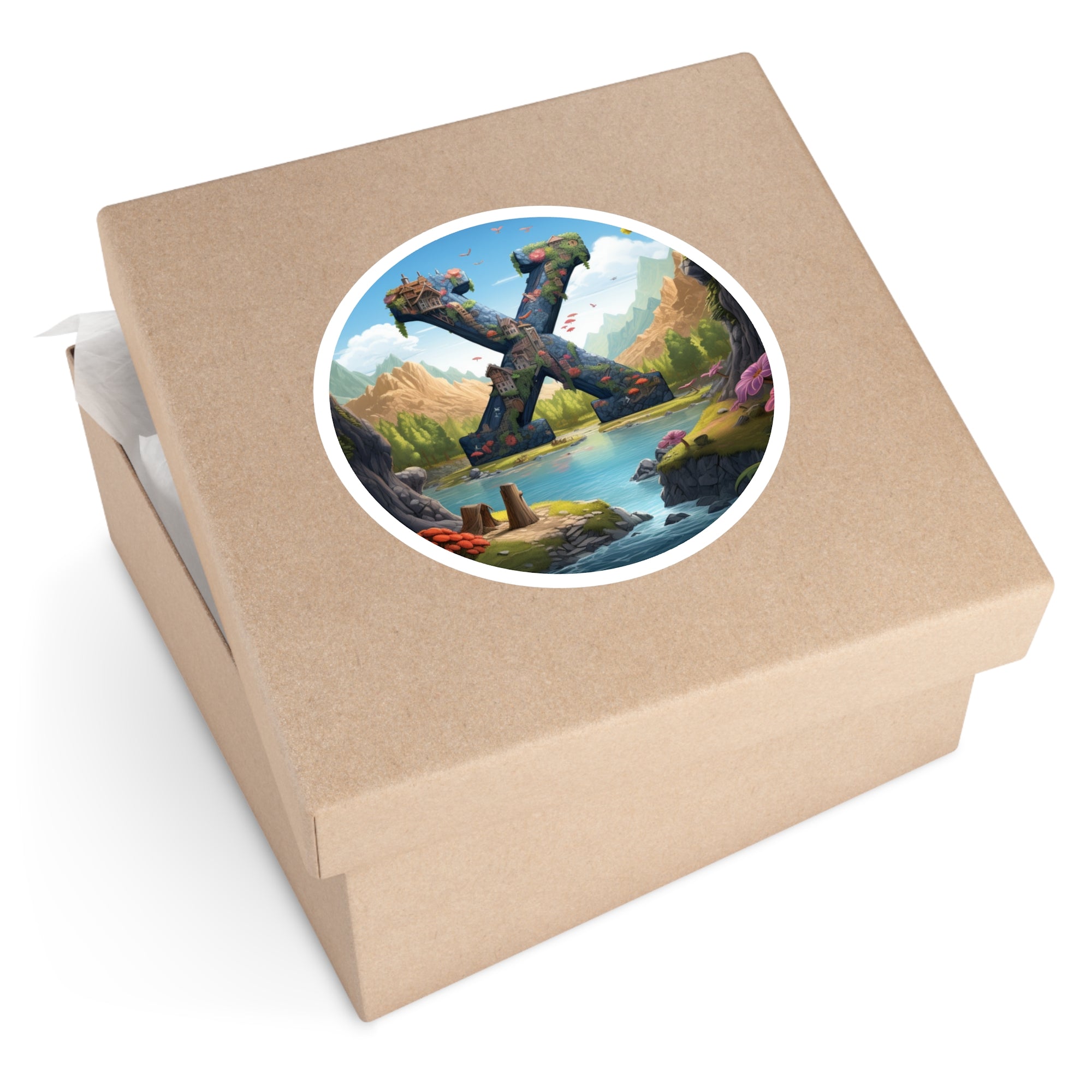 Letter X Whimsical Design, Nature Fantasy Sticker, Peaceful Gift