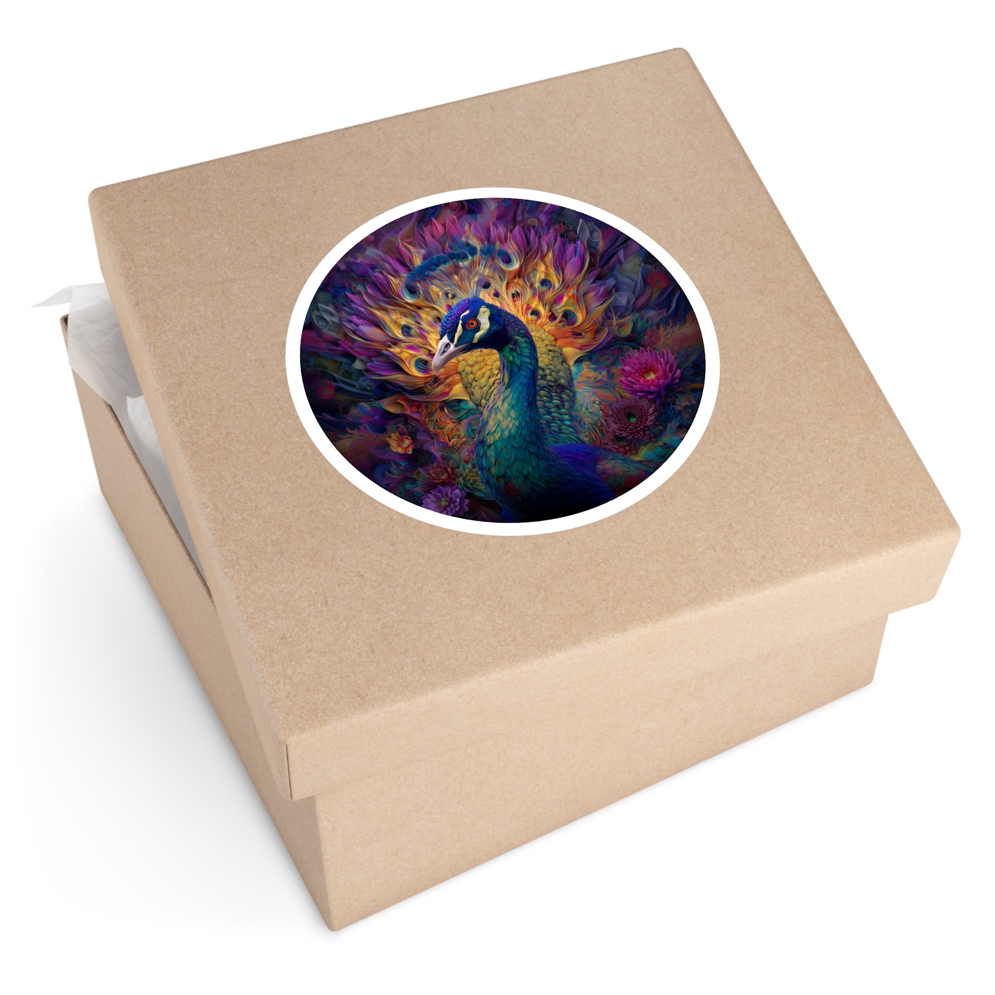 Psychedelic Peacock, Trippy Vinyl Sticker, Colorful Bird Art, Aesthetic Laptop or Bottle Design
