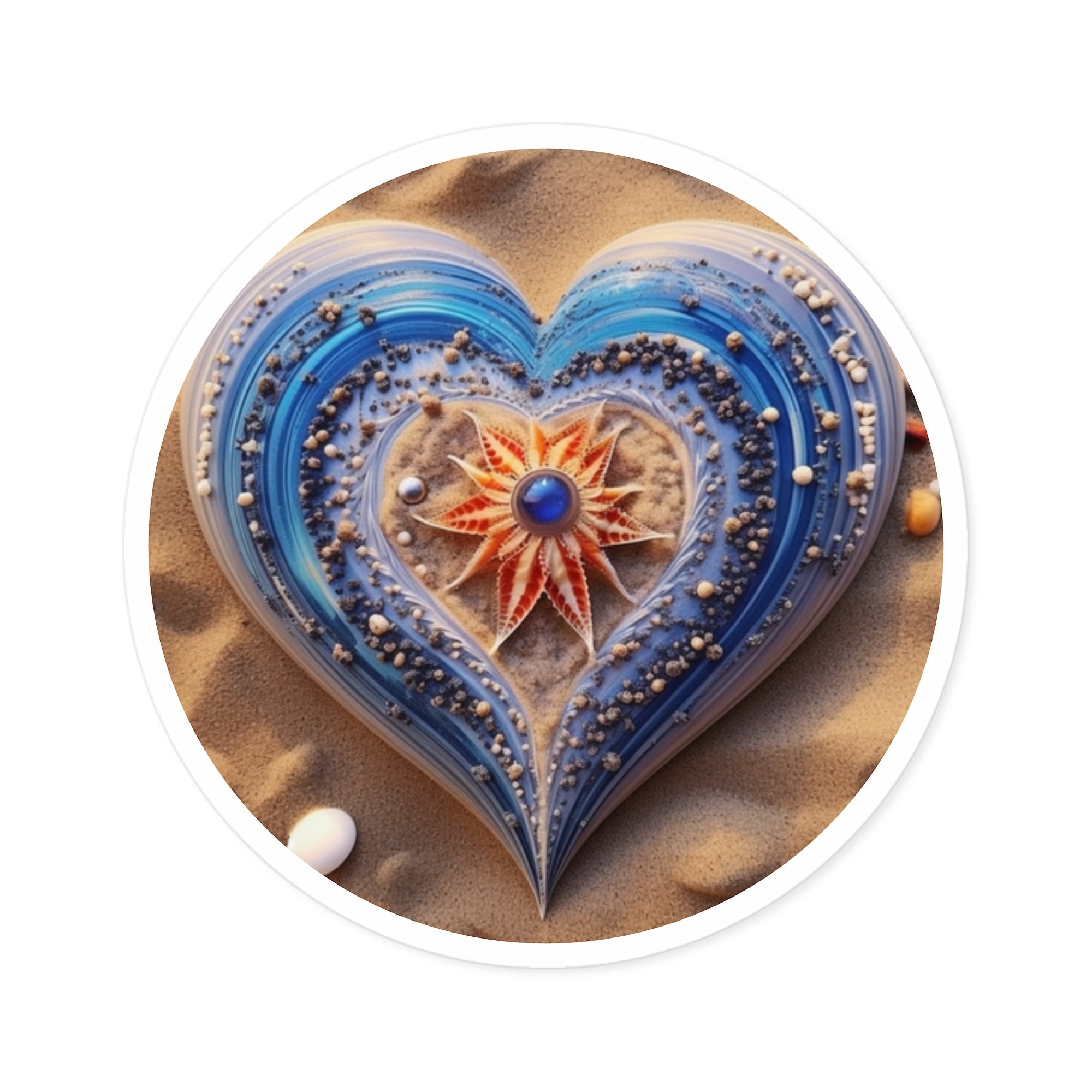 Beach Heart, Seashell Art Sticker, Coastal Design, Ocean Gift