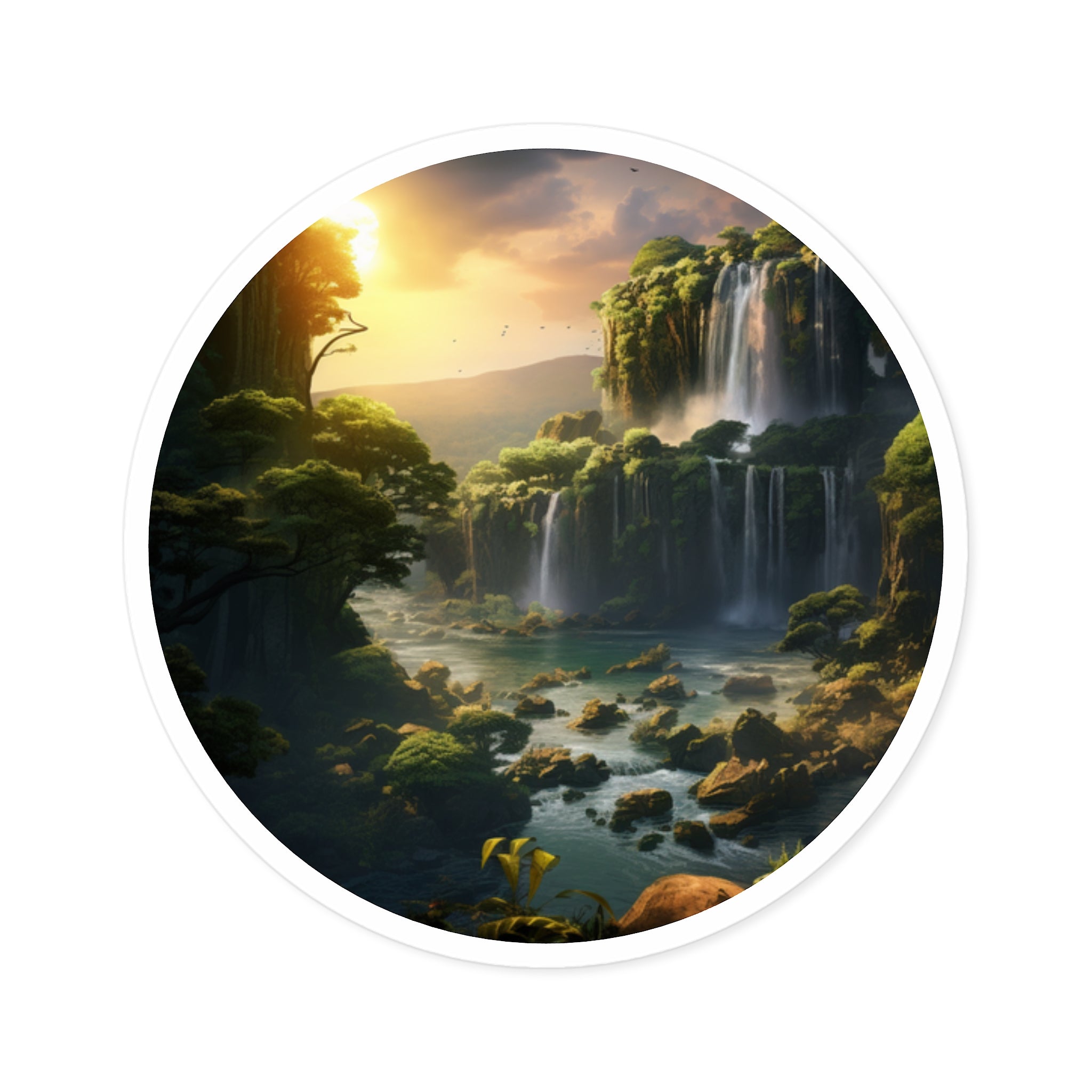 Waterfall Landscape Sticker, Fantasy Art Style, Nature Gift