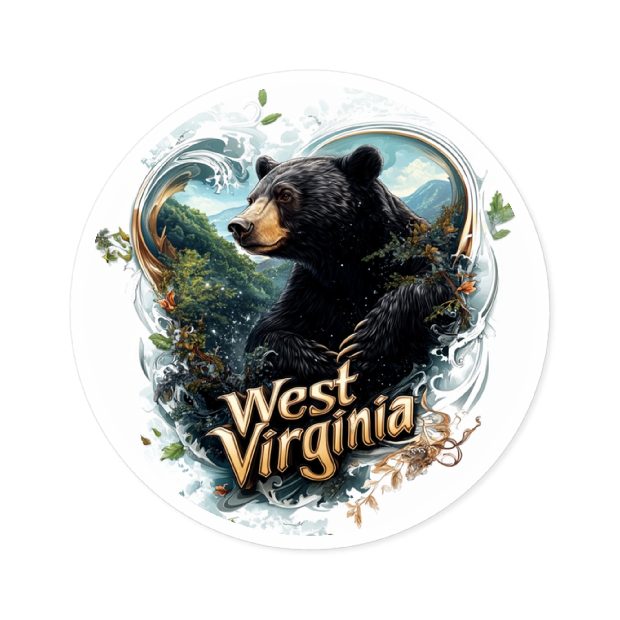 West Virginia Black Bear, Forest Heart Sticker, State Animal Art, Scenic Design