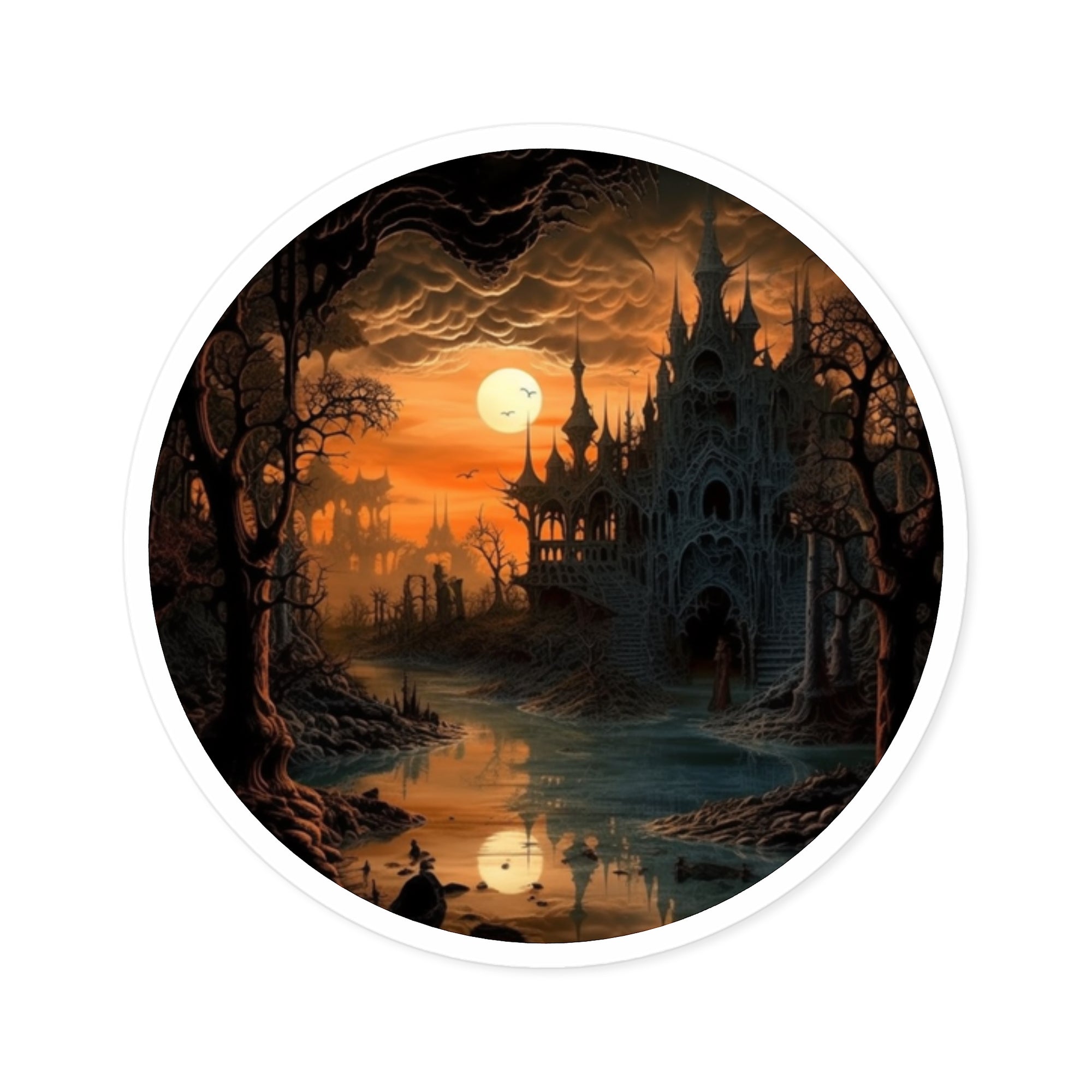 Fantasy Landscape Sticker, Surreal Art Style, Nature Decor