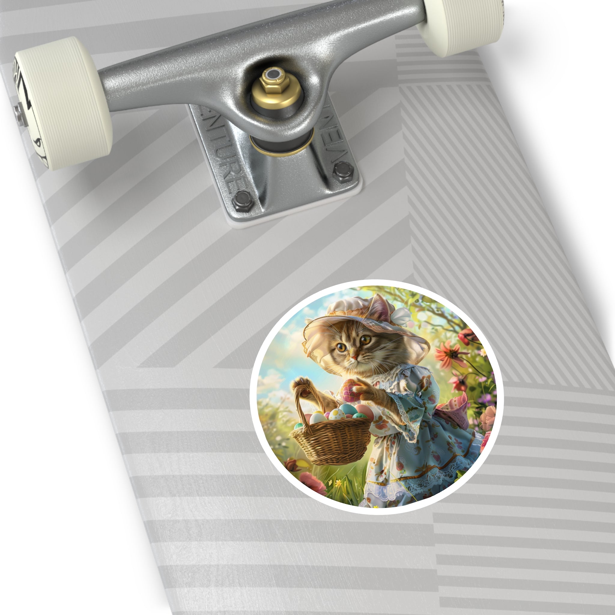 Easter Cat Sticker, Cute Animal Design, Spring Dress, Whimsical Art