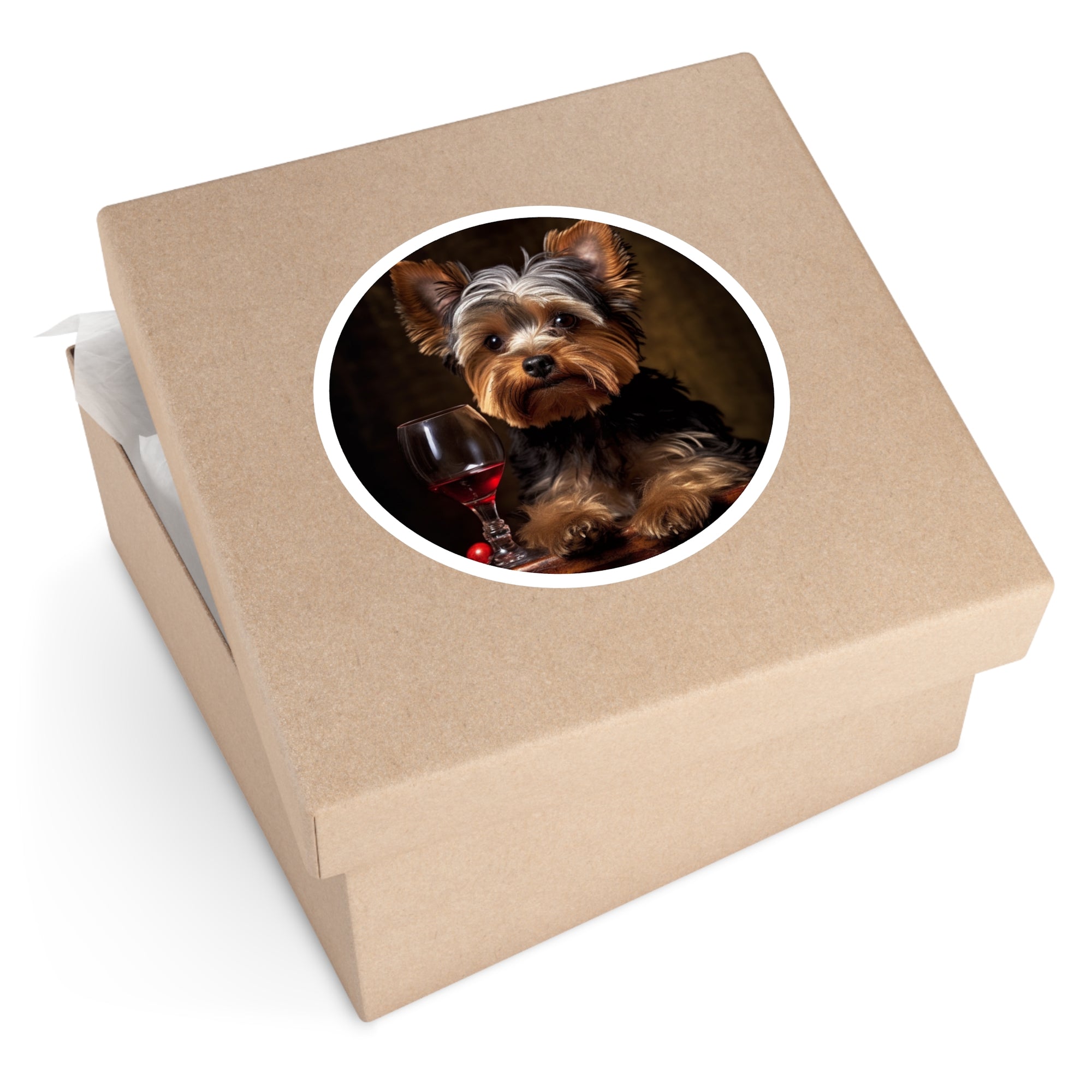Yorkie Wine Time Sticker, Cute Dog Art, Fun Pet Design, Relaxed Gift