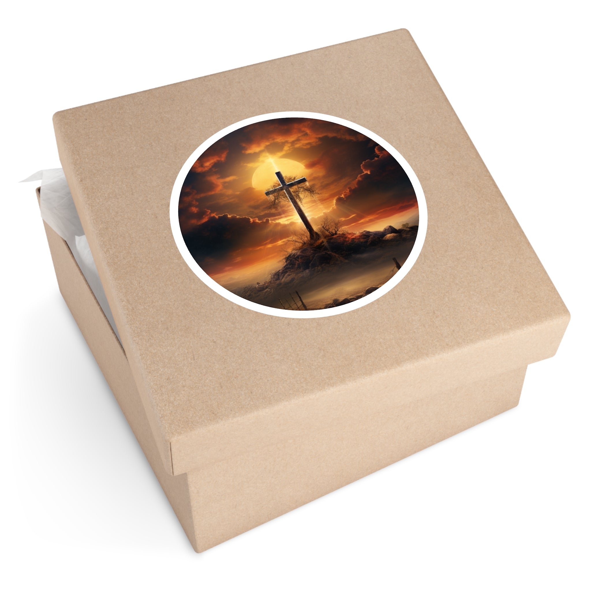 Cross at Sunset, Inspirational Art Sticker, Journal Decor, Encouraging Gift