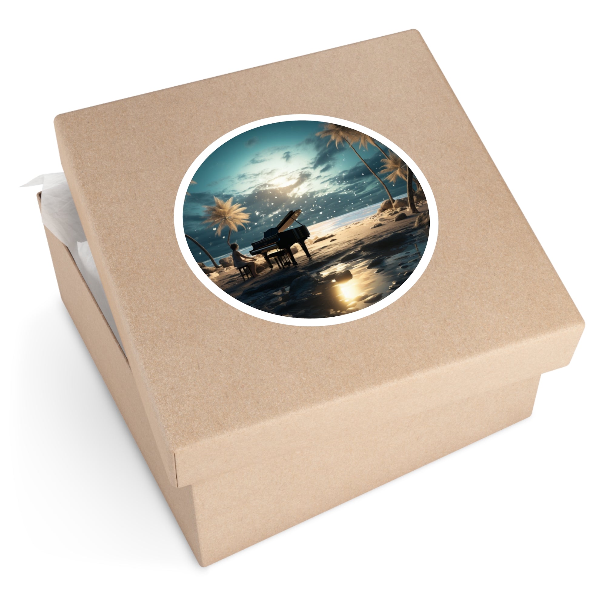 Beach Piano Sticker, Fantasy Music Design, Ocean Art, Calm and Dreamlike