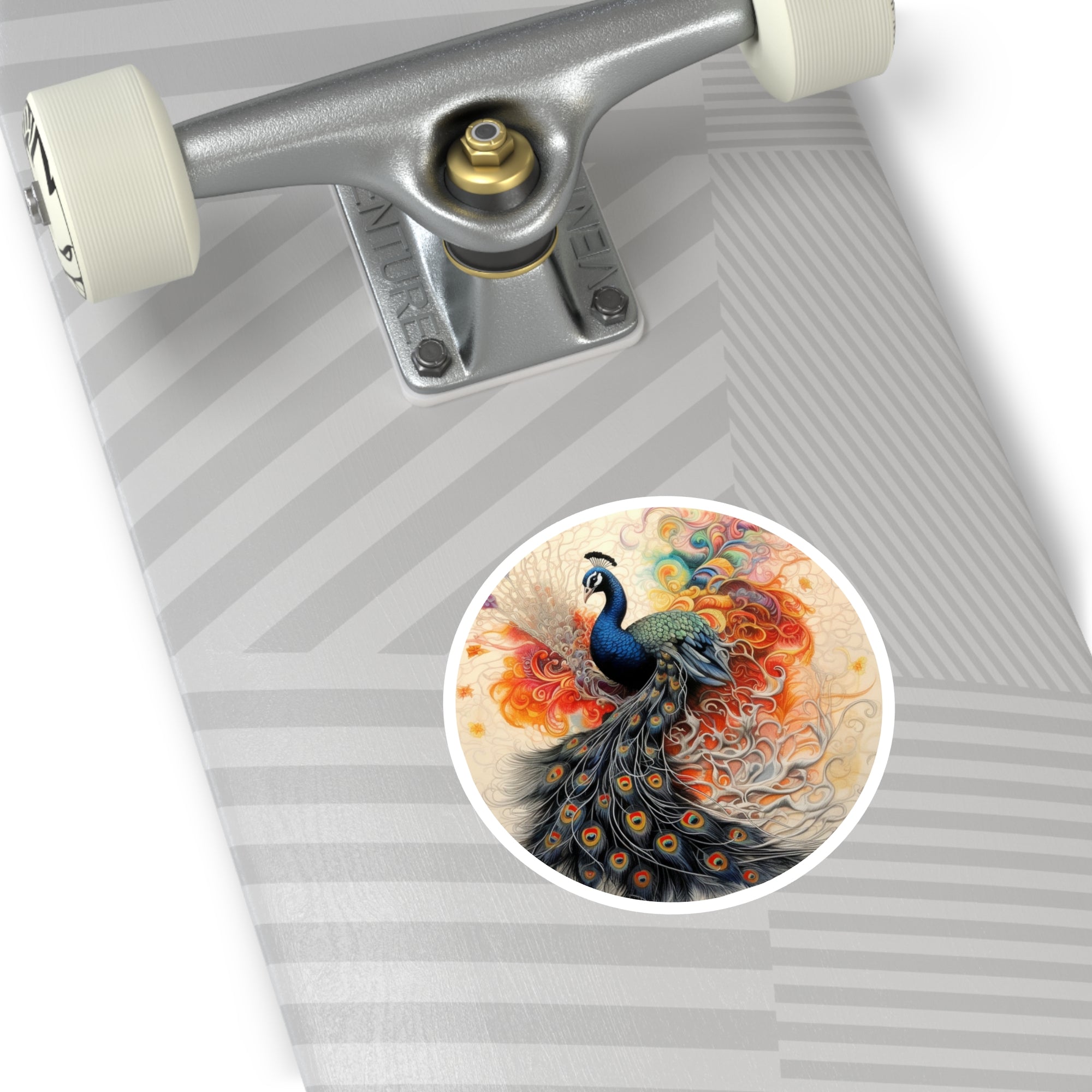 Peacock Feather Burst Sticker, Vibrant Art Design, Rainbow Feathers, Exotic Style