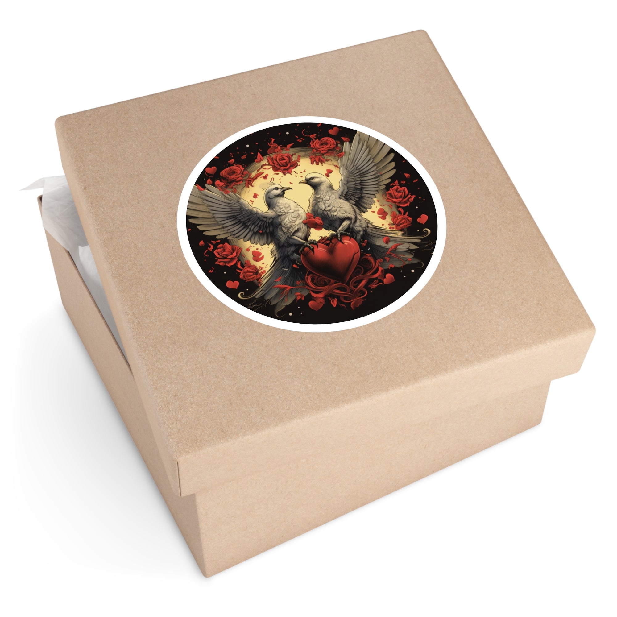 Love Doves Sticker, Romantic Art, Heart Design, Valentine Gift