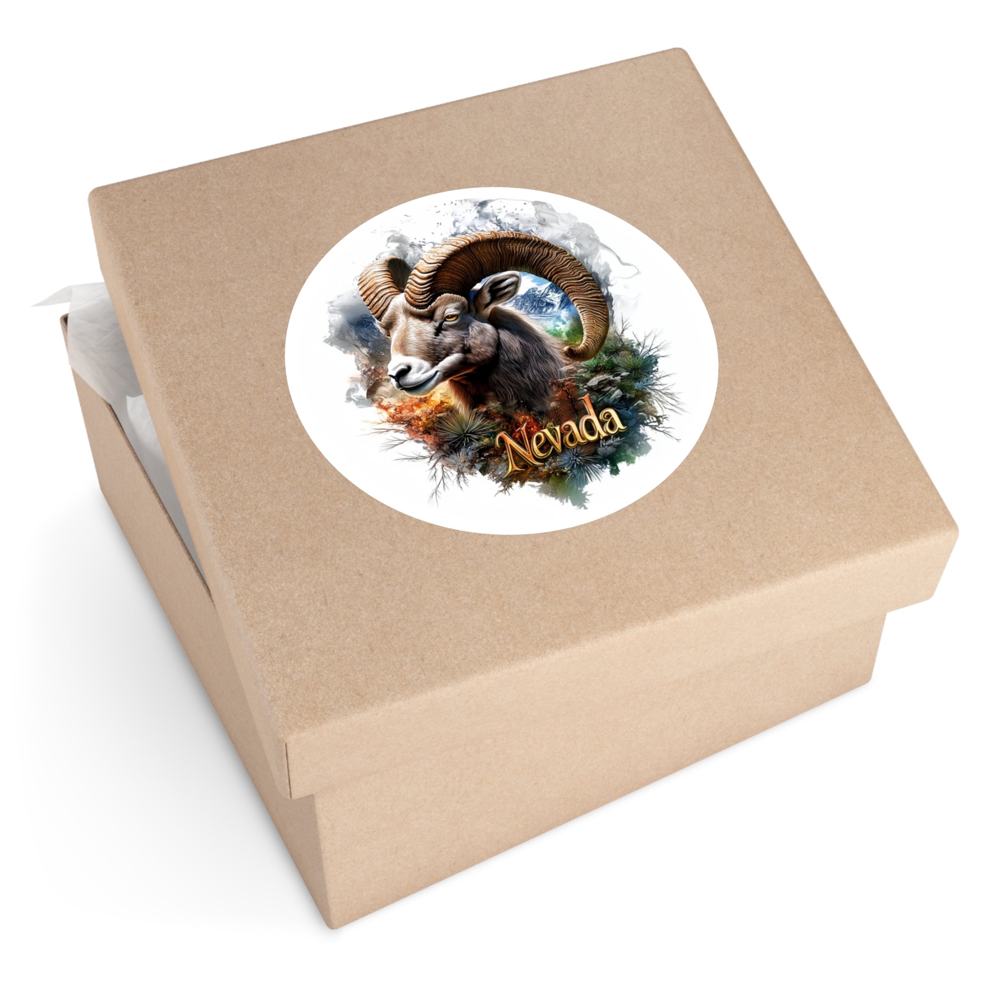 Nevada Bighorn Sheep Sticker, State Animal Art, Desert Landscape Design