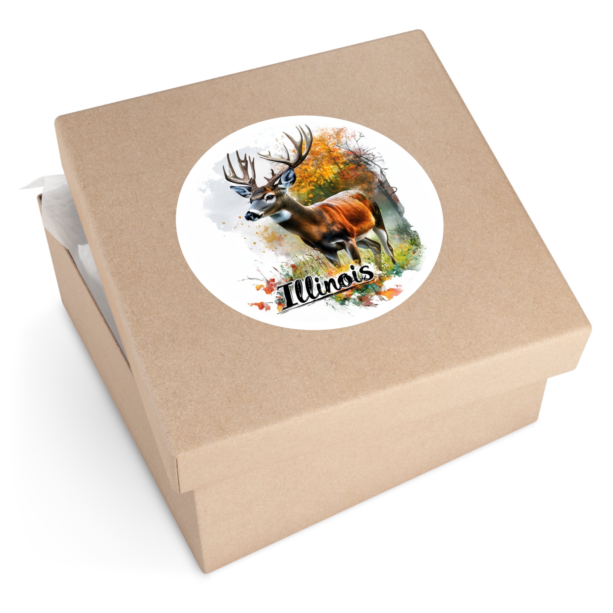 Illinois Deer Sticker, State Wildlife Design, Forest Buck Art, Rustic Nature Scene