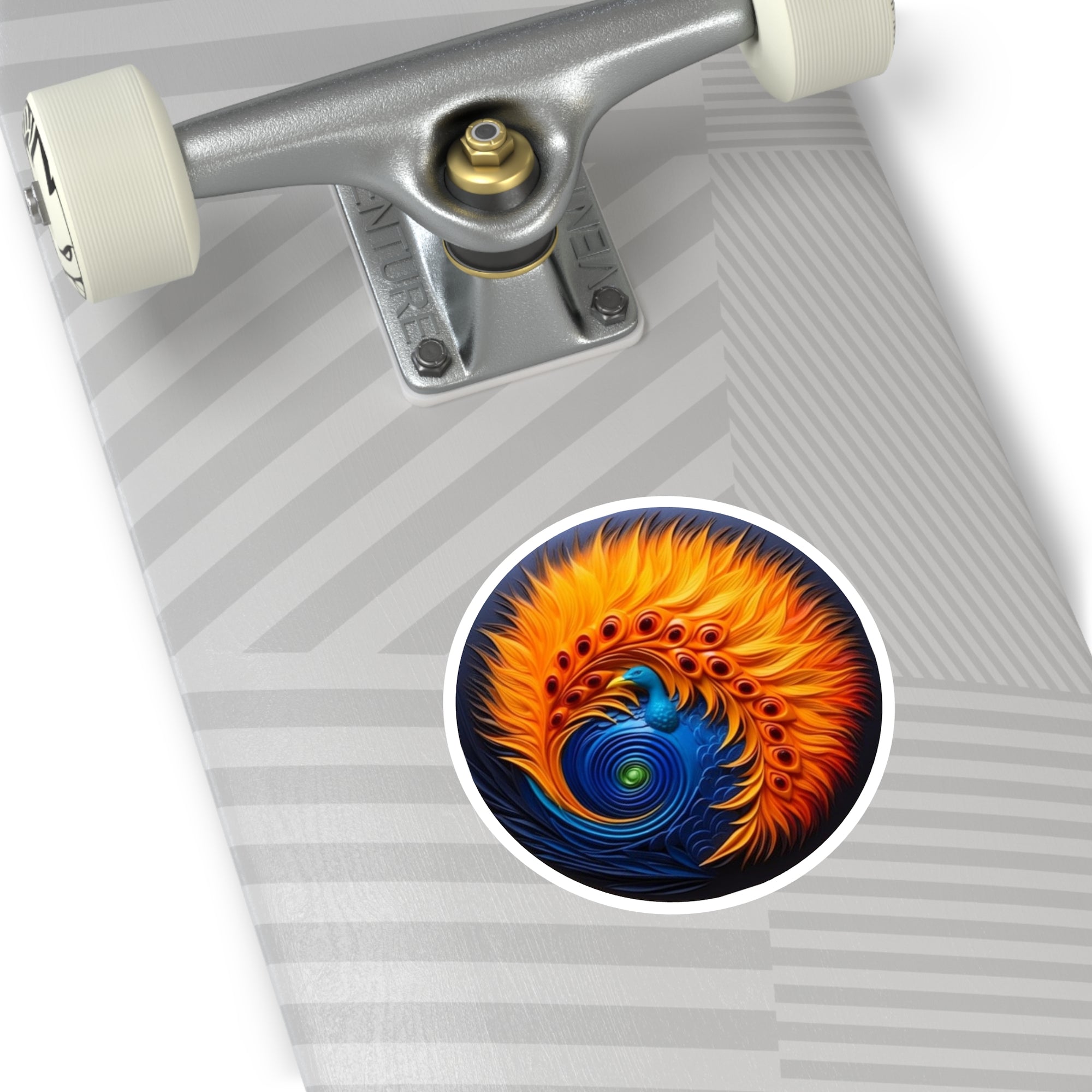 Peacock Spiral Sticker, Abstract Round Art, Vibrant Filigree Design, Decorative Symbol