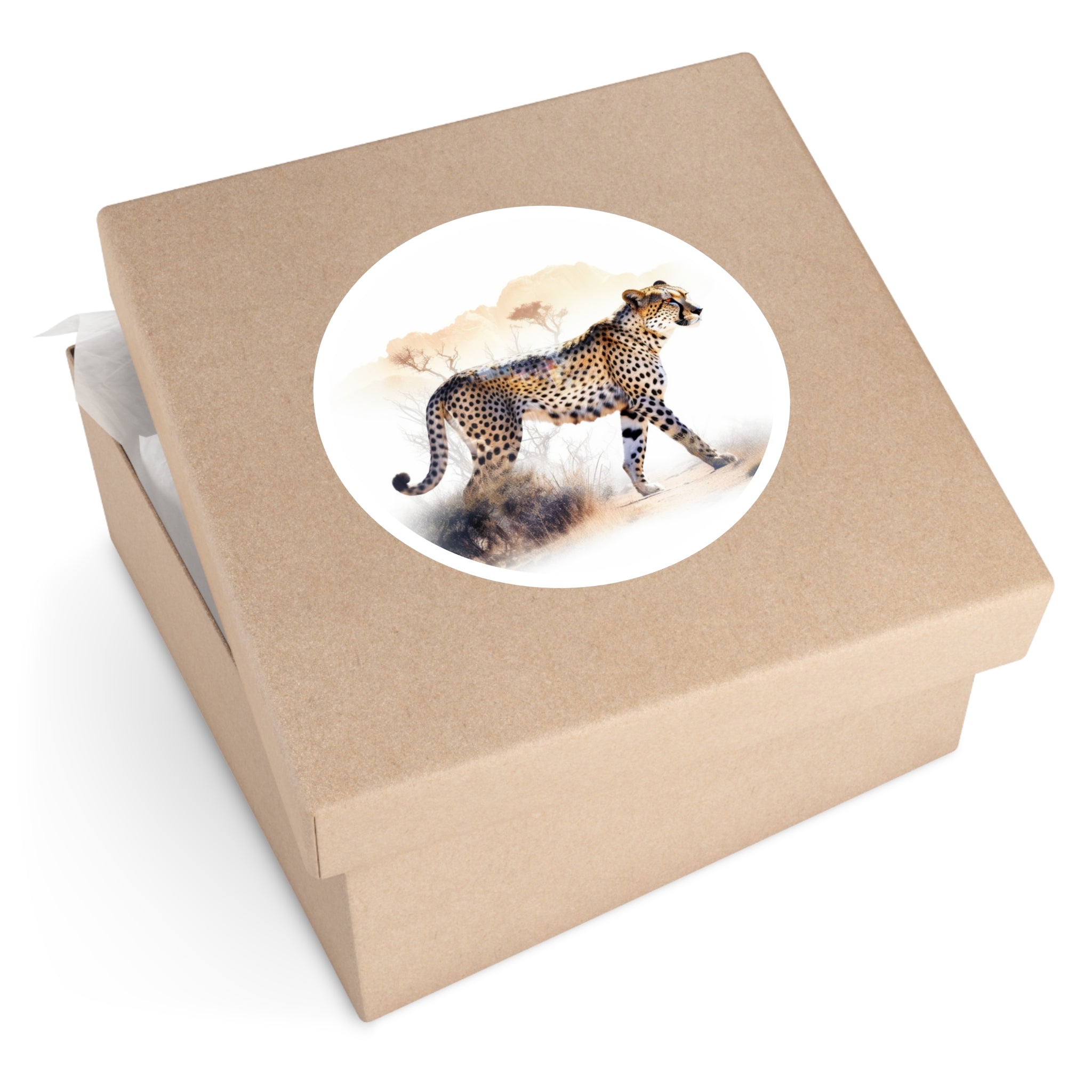 Cheetah in Desert, Double Exposure Animal Sticker, Artistic Wildlife Design, Safari Gift