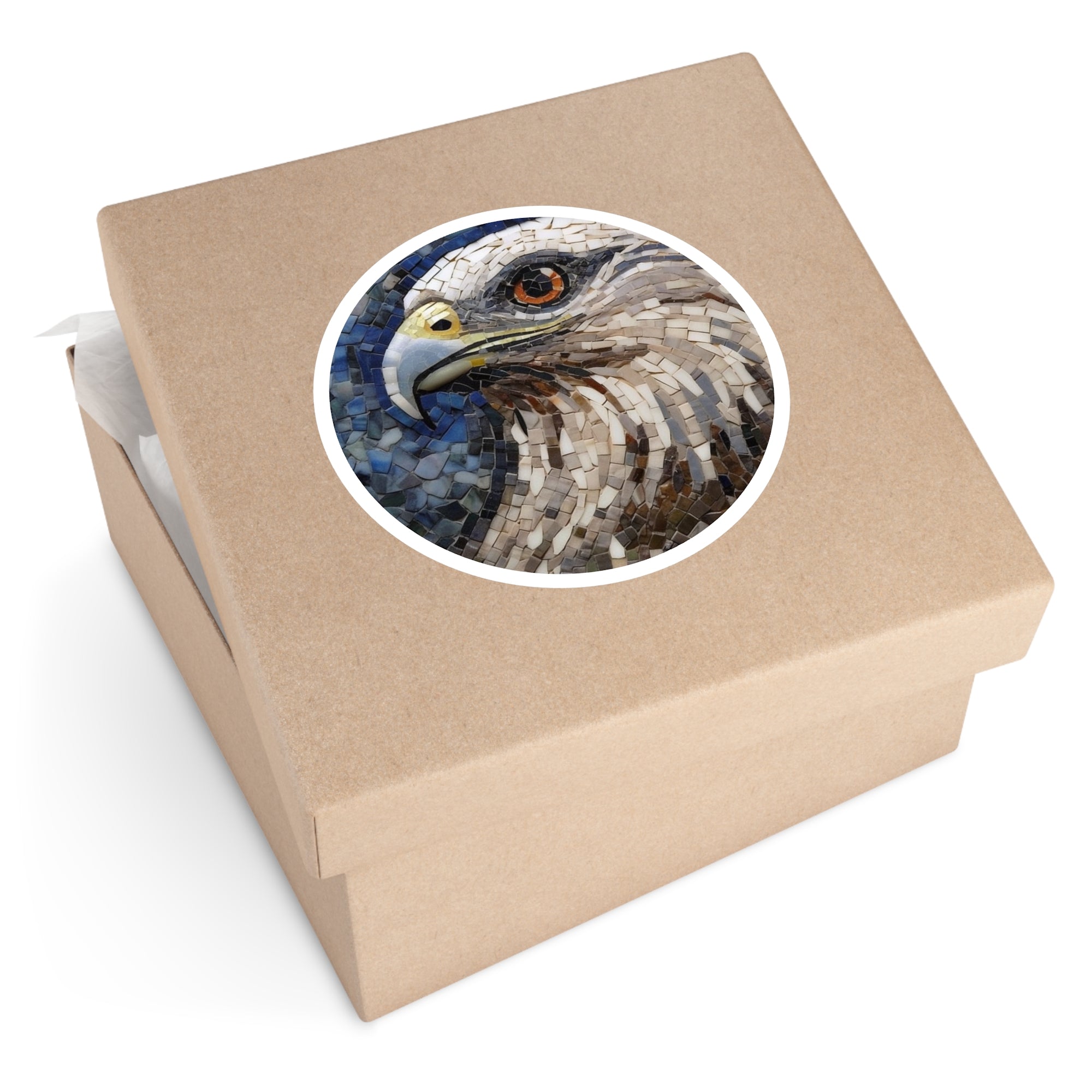 Eagle Mosaic Sticker, Blue and Gold Design, Artistic Bird, Nature Theme