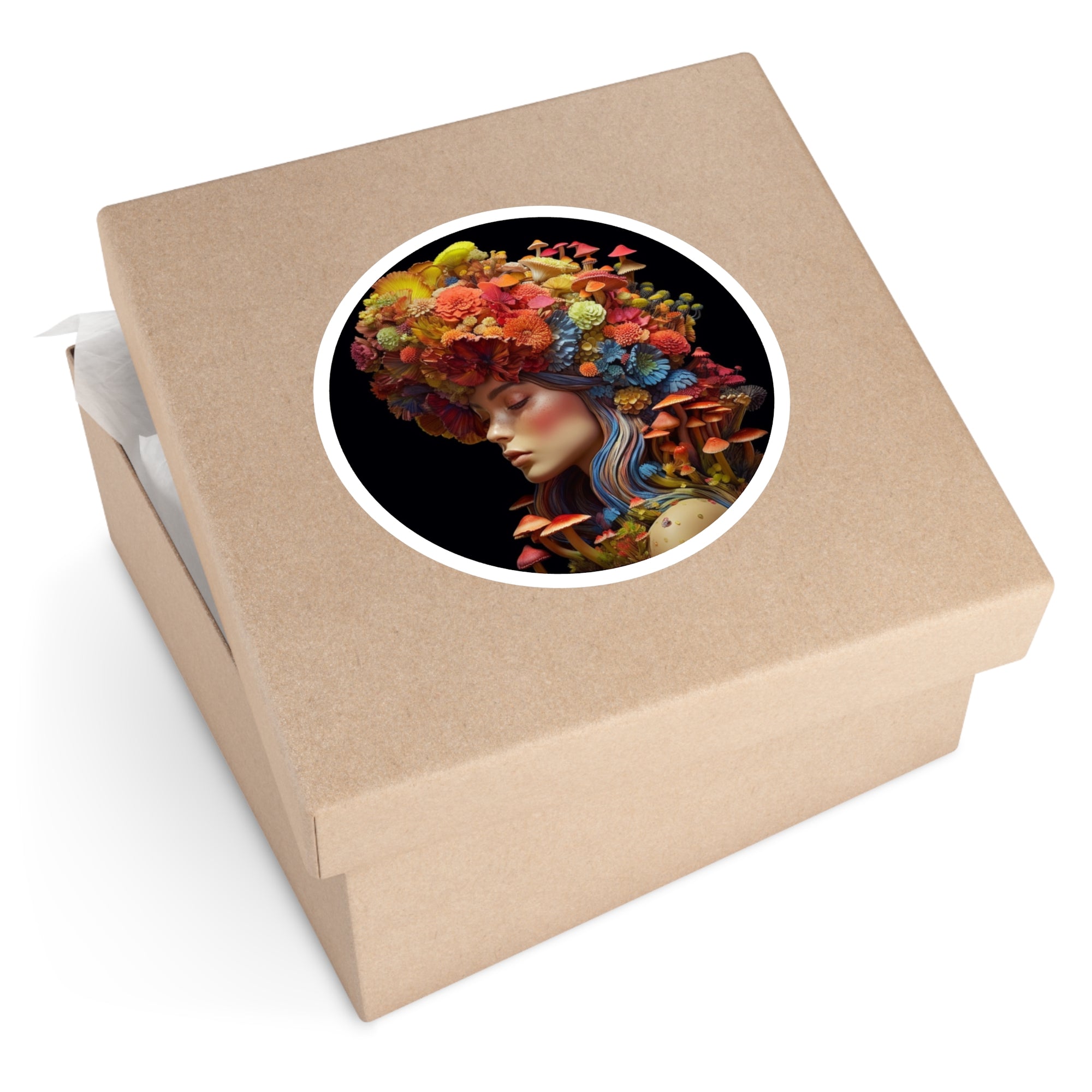 Mushroom Goddess, Psychedelic Sticker, Fantasy Woman, Bright Design