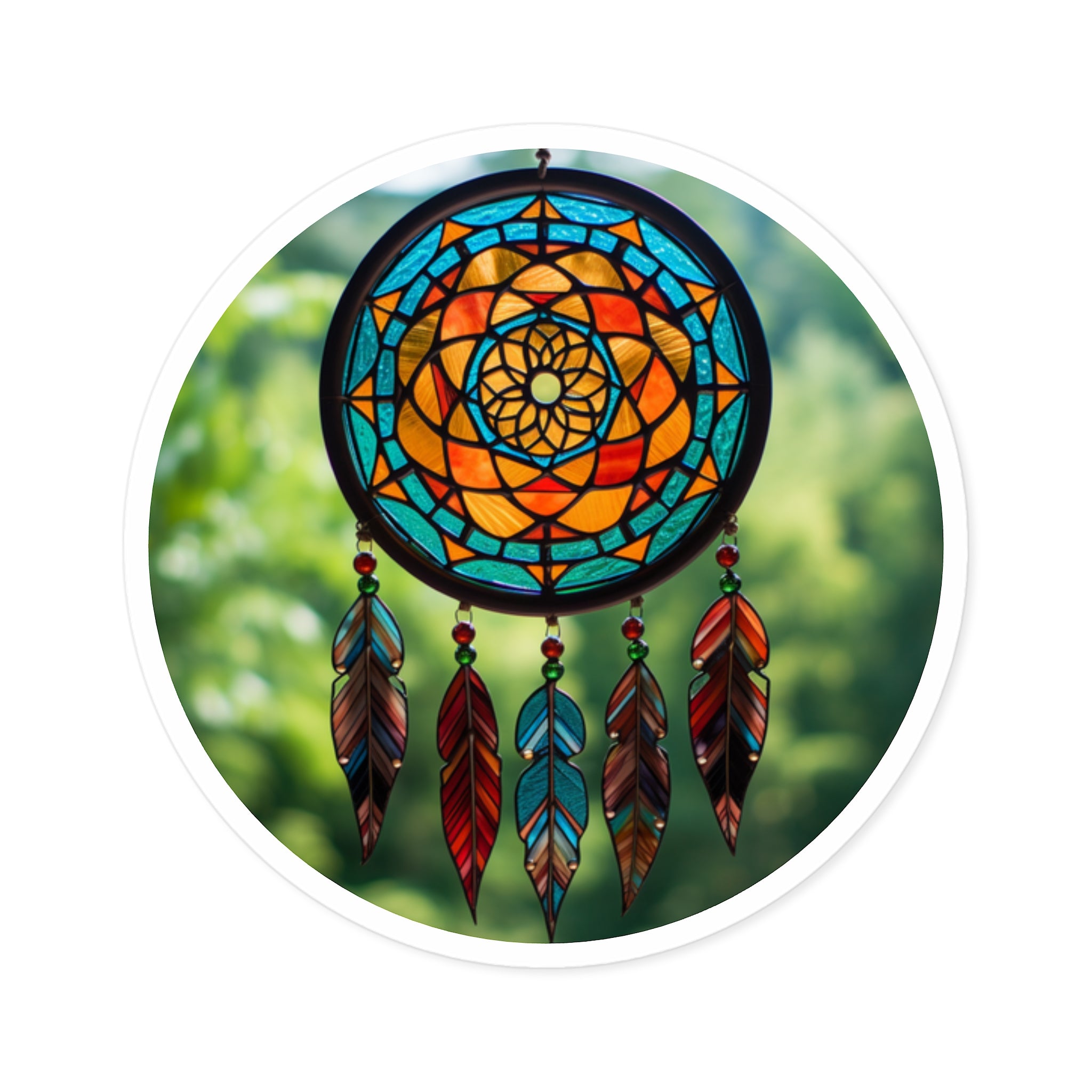 Stained Glass Dreamcatcher, Artistic Design Sticker, Laptop Decal, Boho Home Gift