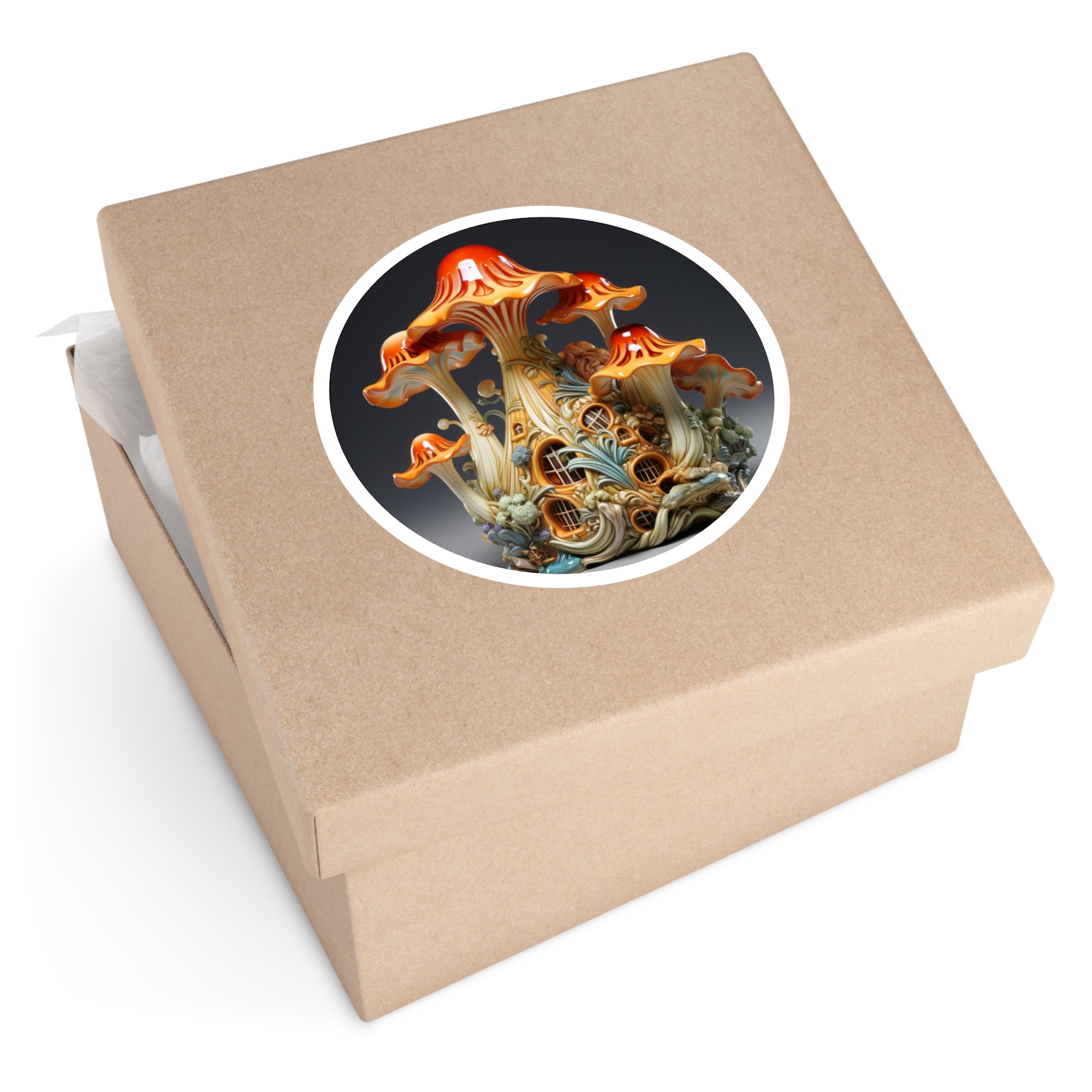 Mushroom House, Cottage Art Sticker, Nature Decor, Whimsical Gift