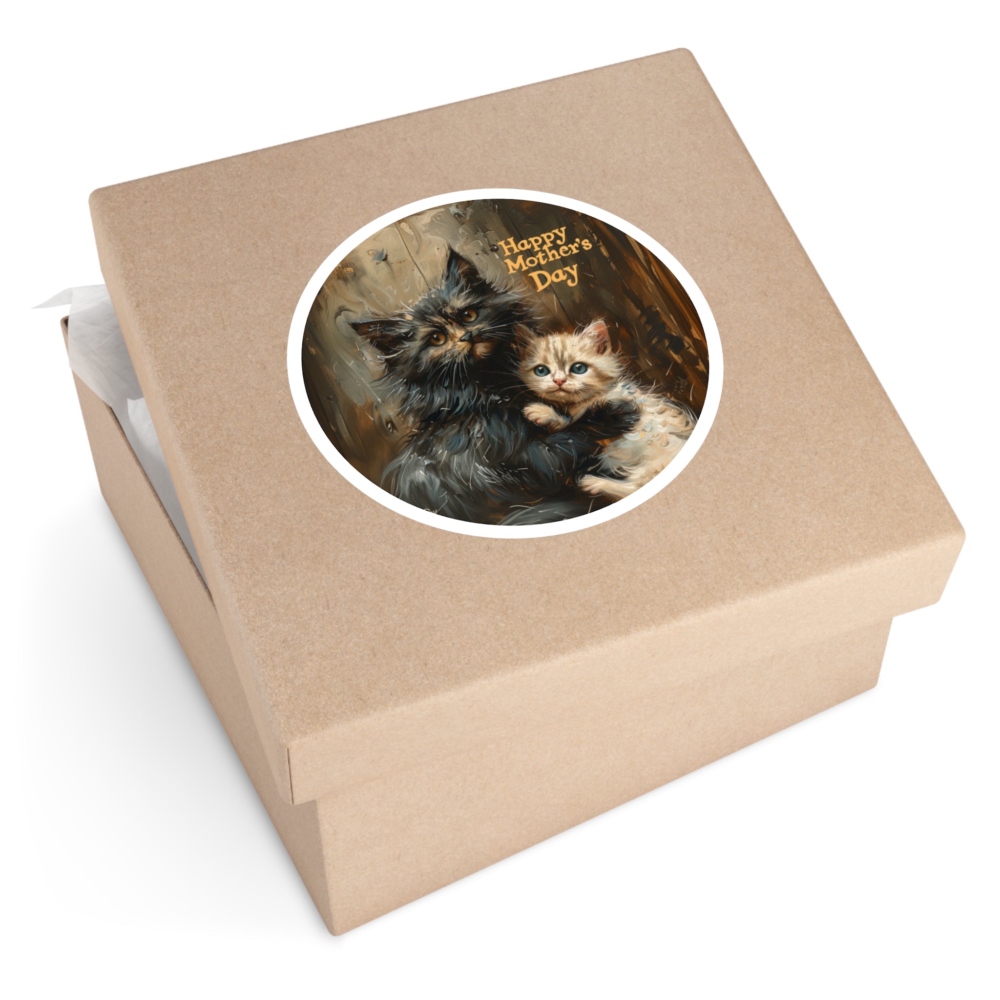 Happy Mother’s Day Sticker, Cat and Kitten Art, Warm Family Design, Pet Gift