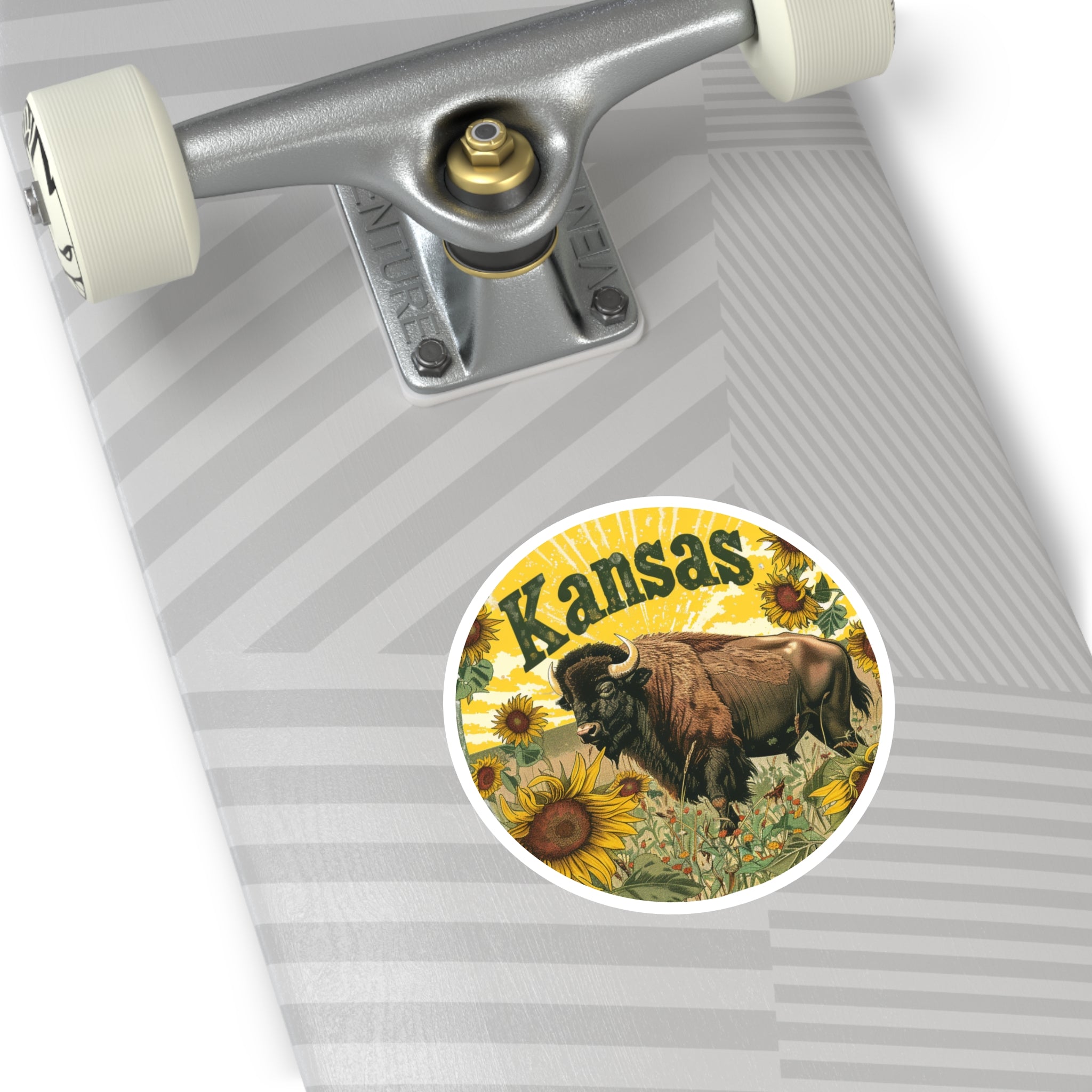 Kansas Buffalo Sticker, Sunflower Landscape Art, State Pride Design, Nature Gift