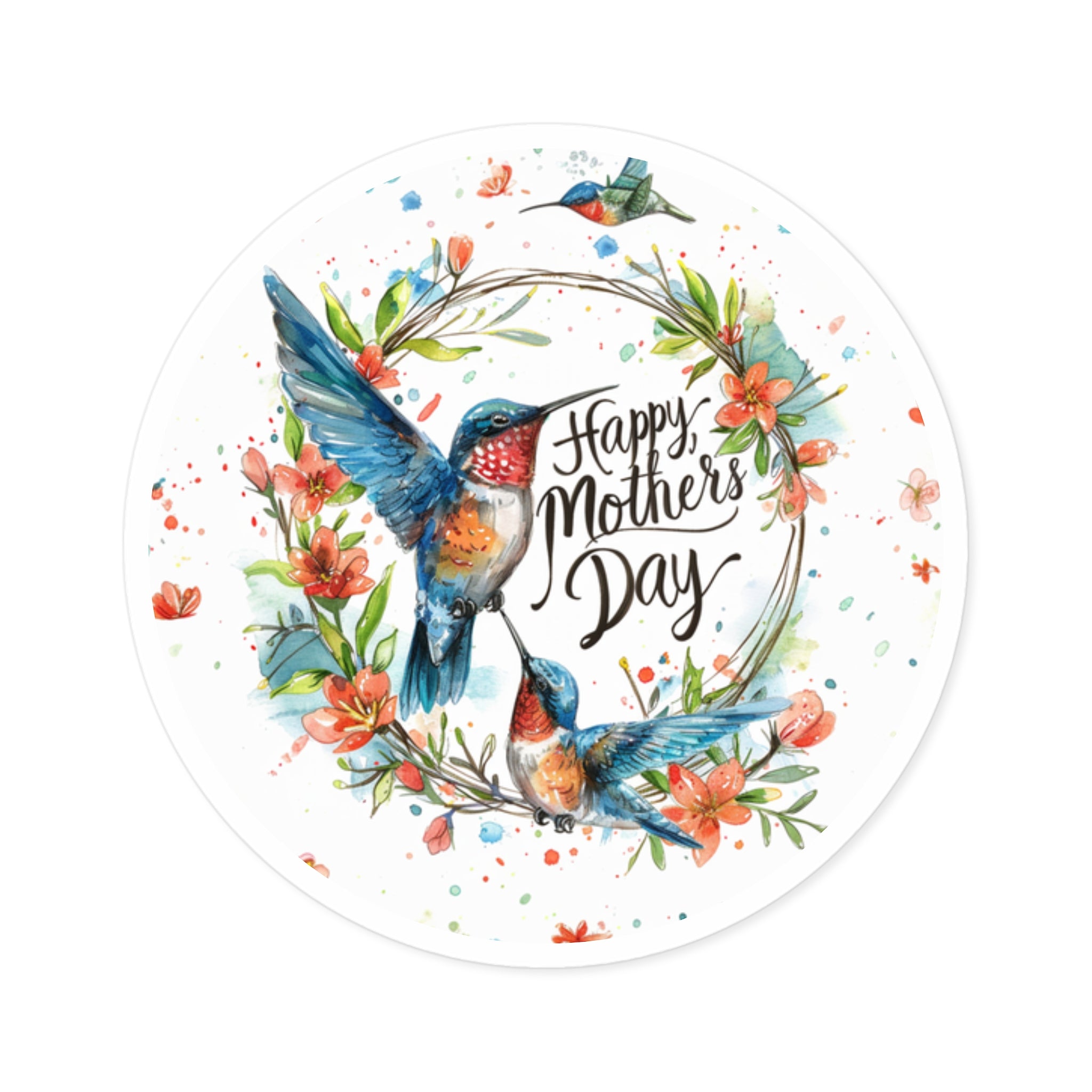 Happy Mother’s Day Birds Sticker, Floral Wreath Art, Spring Design, Thoughtful Gift