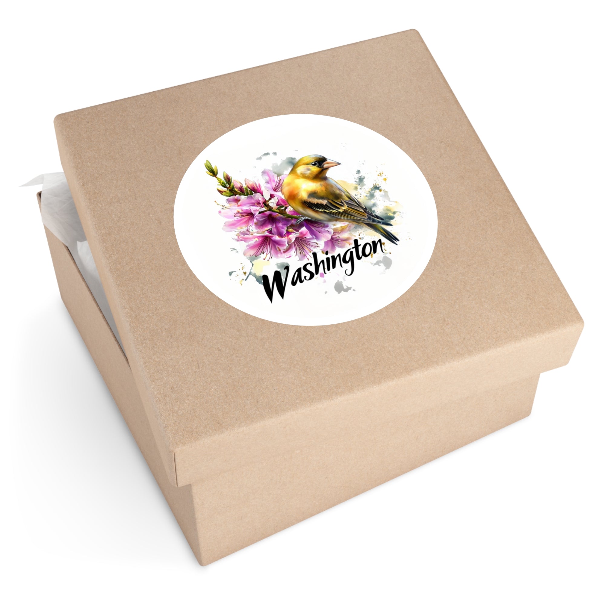 Washington Goldfinch Sticker, State Bird Design, Floral Nature Art, Colorful Wildlife