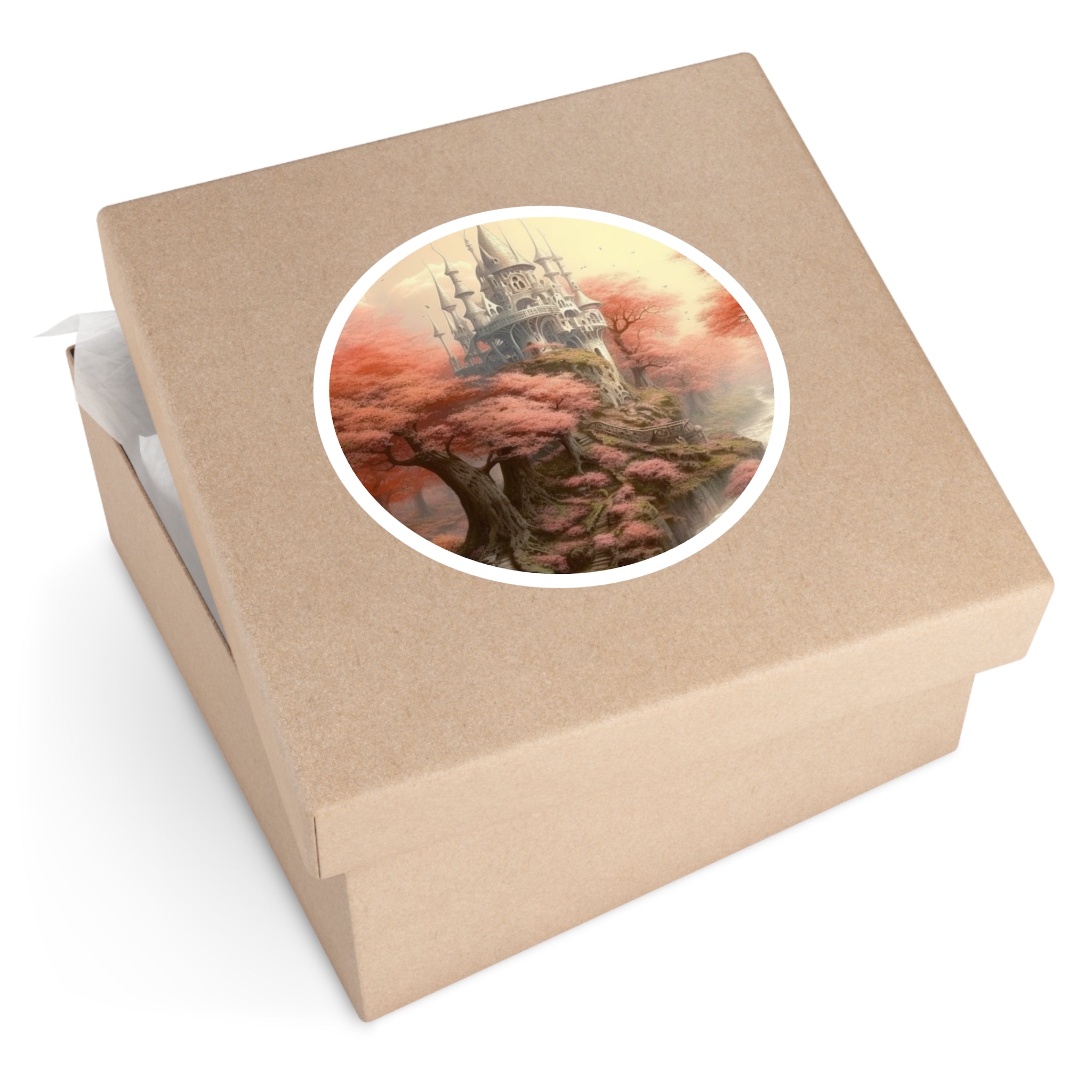 Enchanted Castle, Pink Forest Sticker, Laptop Decal, Whimsical Fantasy Gift