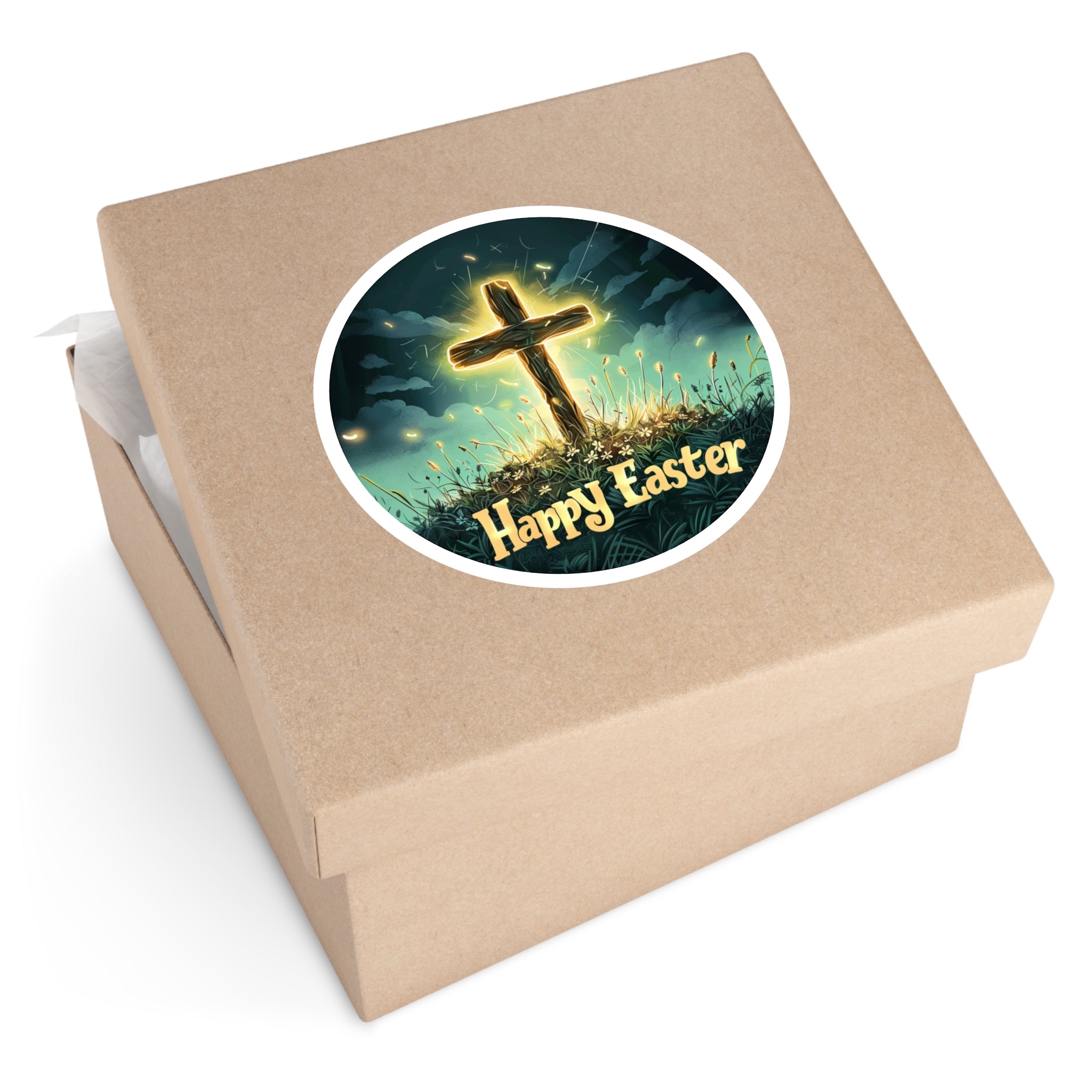 Happy Easter cross sticker, inspirational theme, spring gift, uplifting design