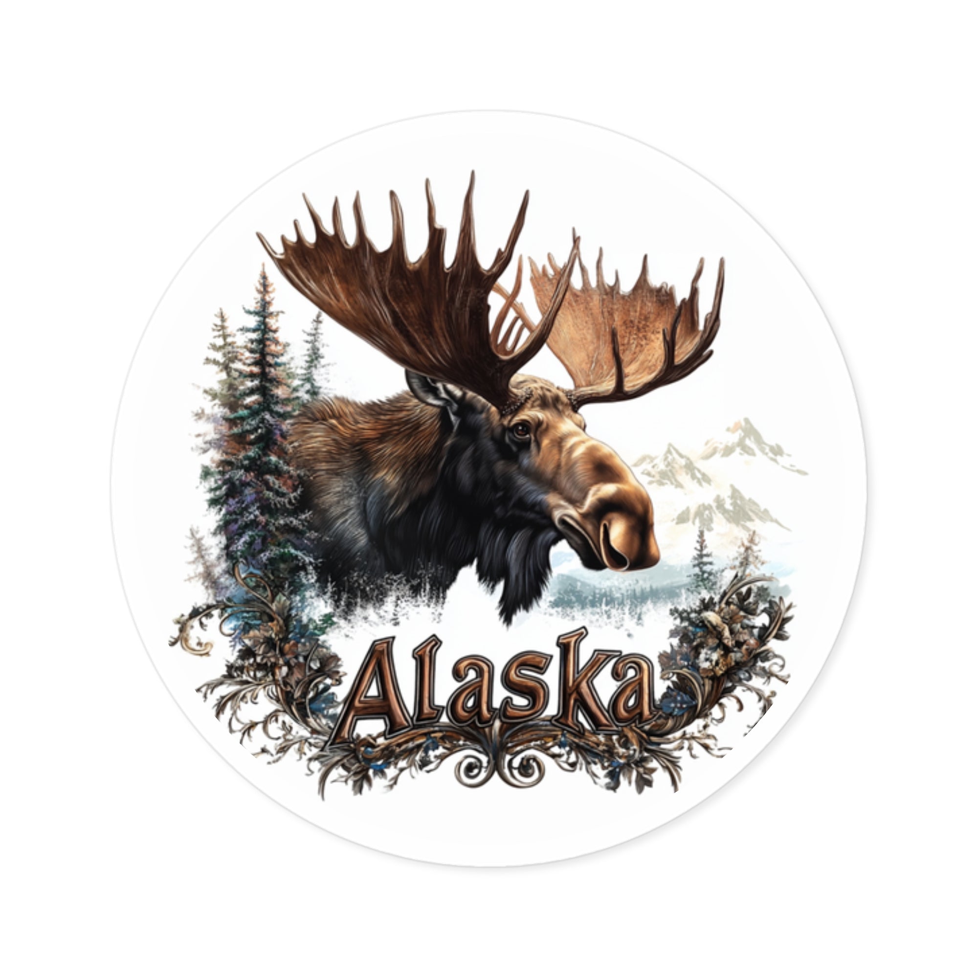 Alaska Moose Head Sticker, Rustic Wildlife Art, Forest Design, Adventure Theme