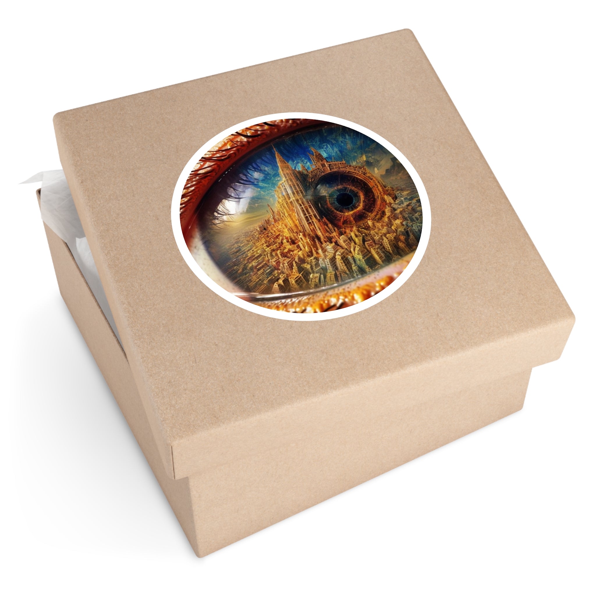 Cityscape Eye Sticker, Surreal Design, Urban Fantasy Art