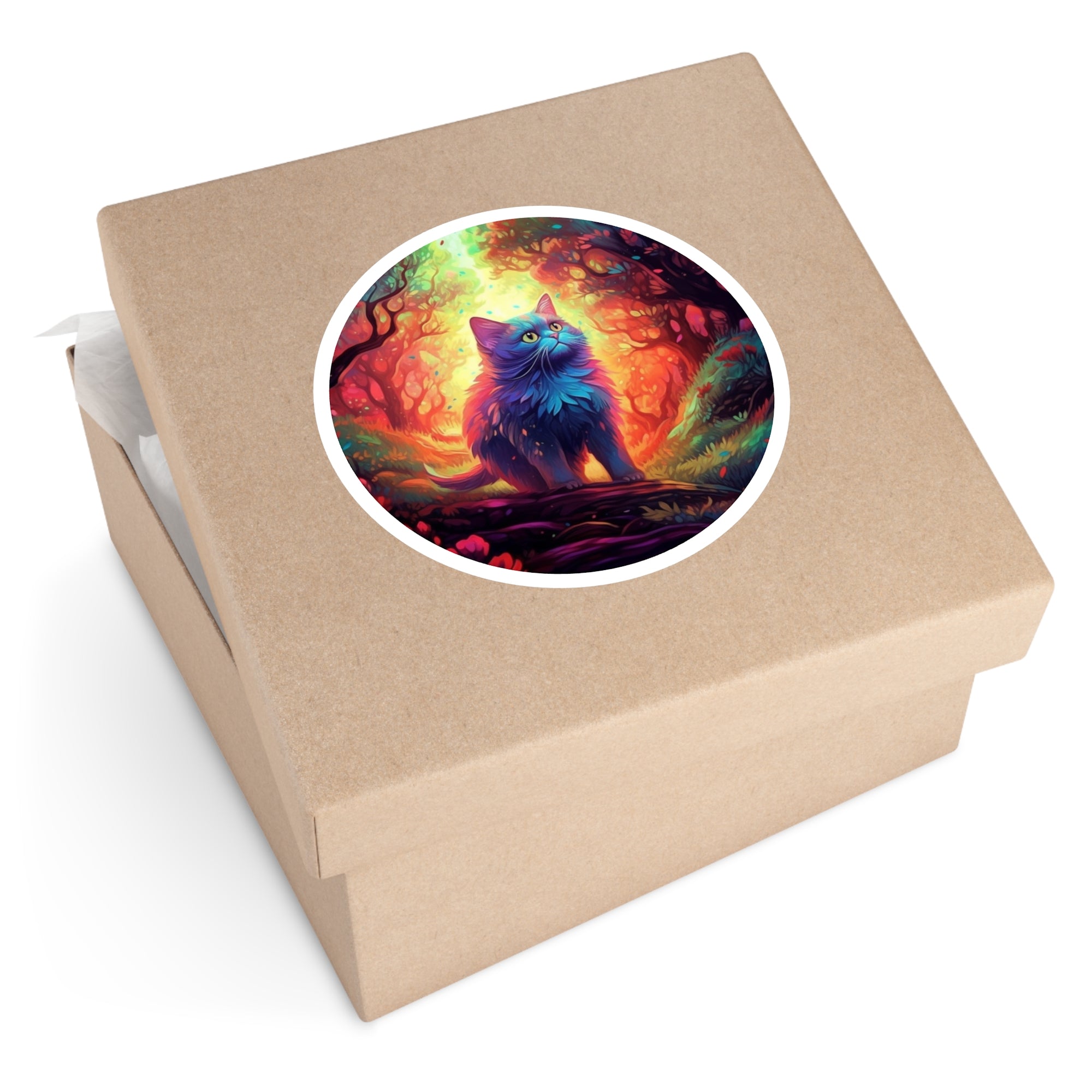 Colorful Cat, Whimsical Forest Sticker, Cute Gift, Art Lovers