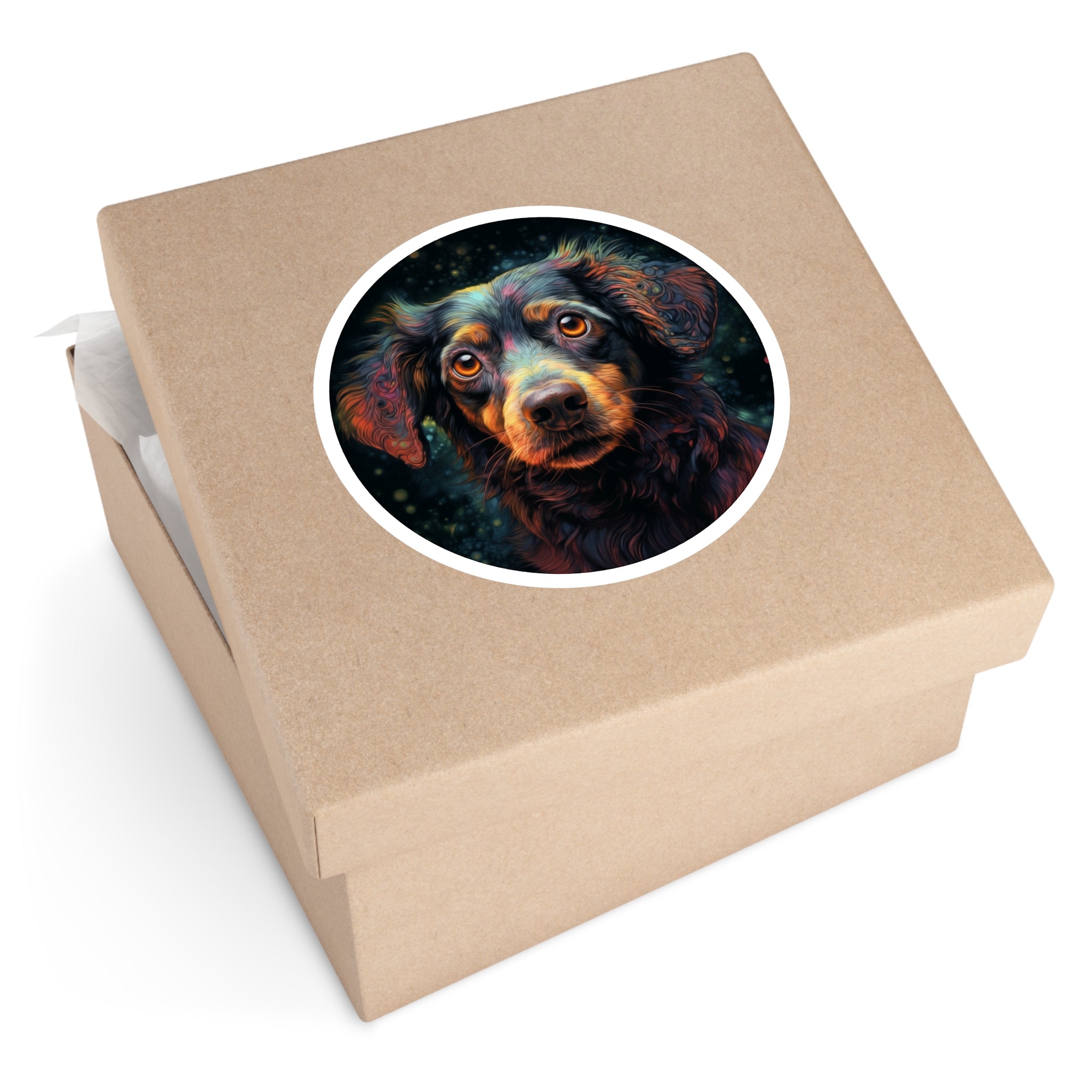 Colorful Dog Portrait Sticker, Bright Pet Eyes Design, Expressive Art