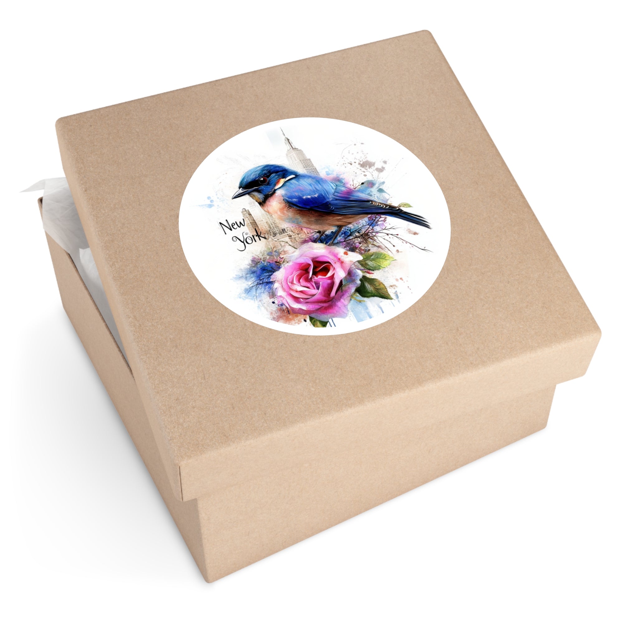 New York Bluebird, City Rose Sticker, Urban Nature Art, State Pride Design
