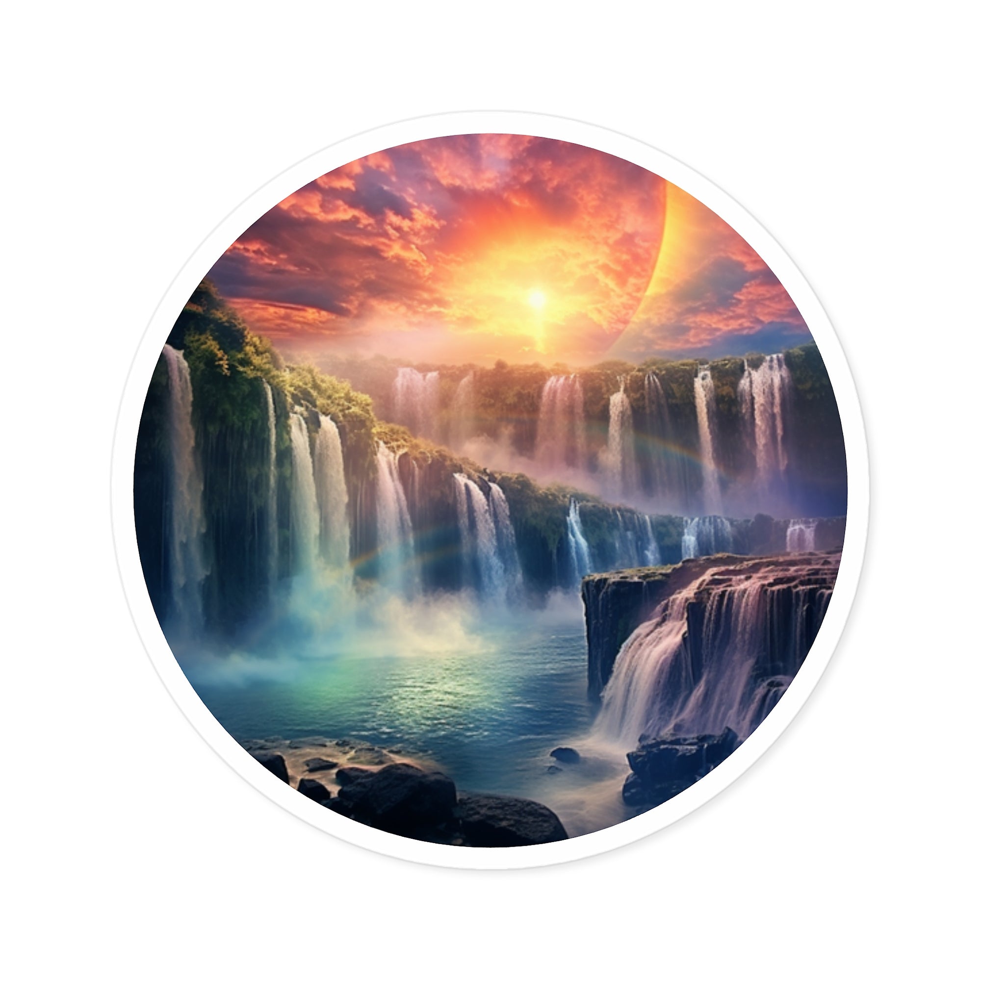 Rainbow Waterfall Sticker, Atmospheric Art Style, Nature Decor
