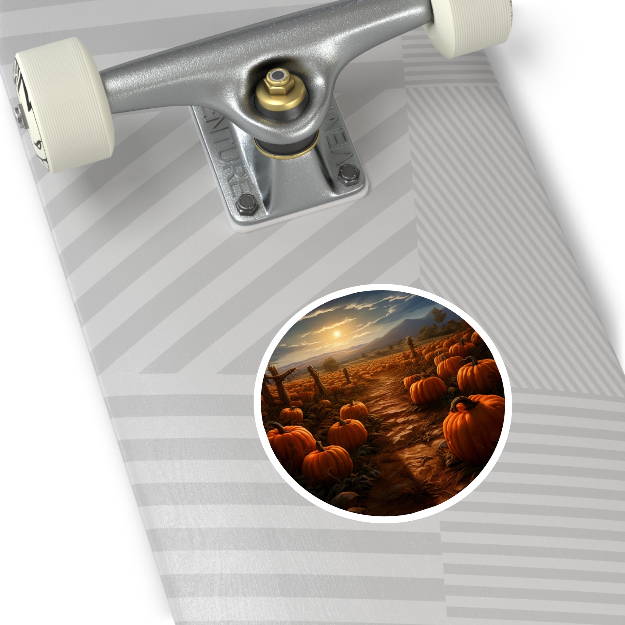 Pumpkin Field at Sunset Sticker, Autumn Landscape, Nature Lovers, Fall Season