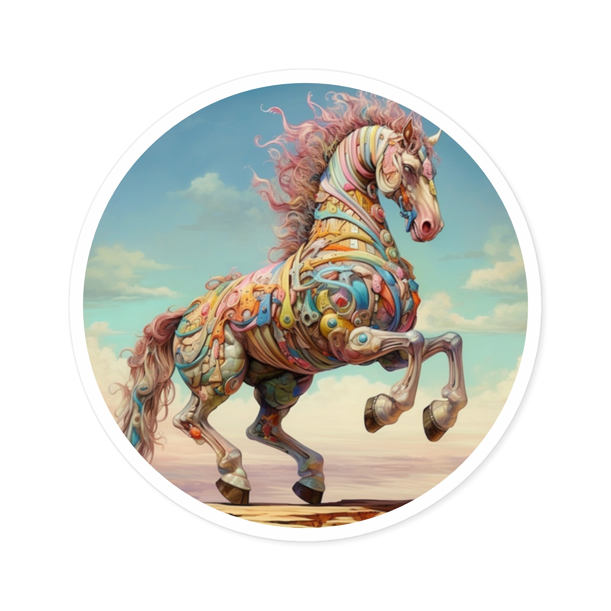 Mechanical Stallion, Fantasy Horse Sticker, Dreamlike Design, Steampunk Art